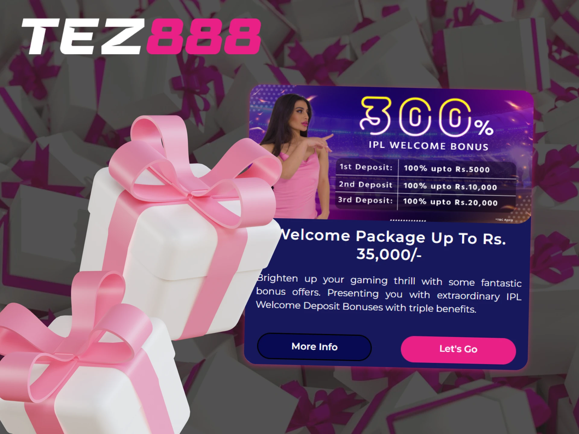 You can count on a lucrative welcome bonus after registering at Tez888 Casino.