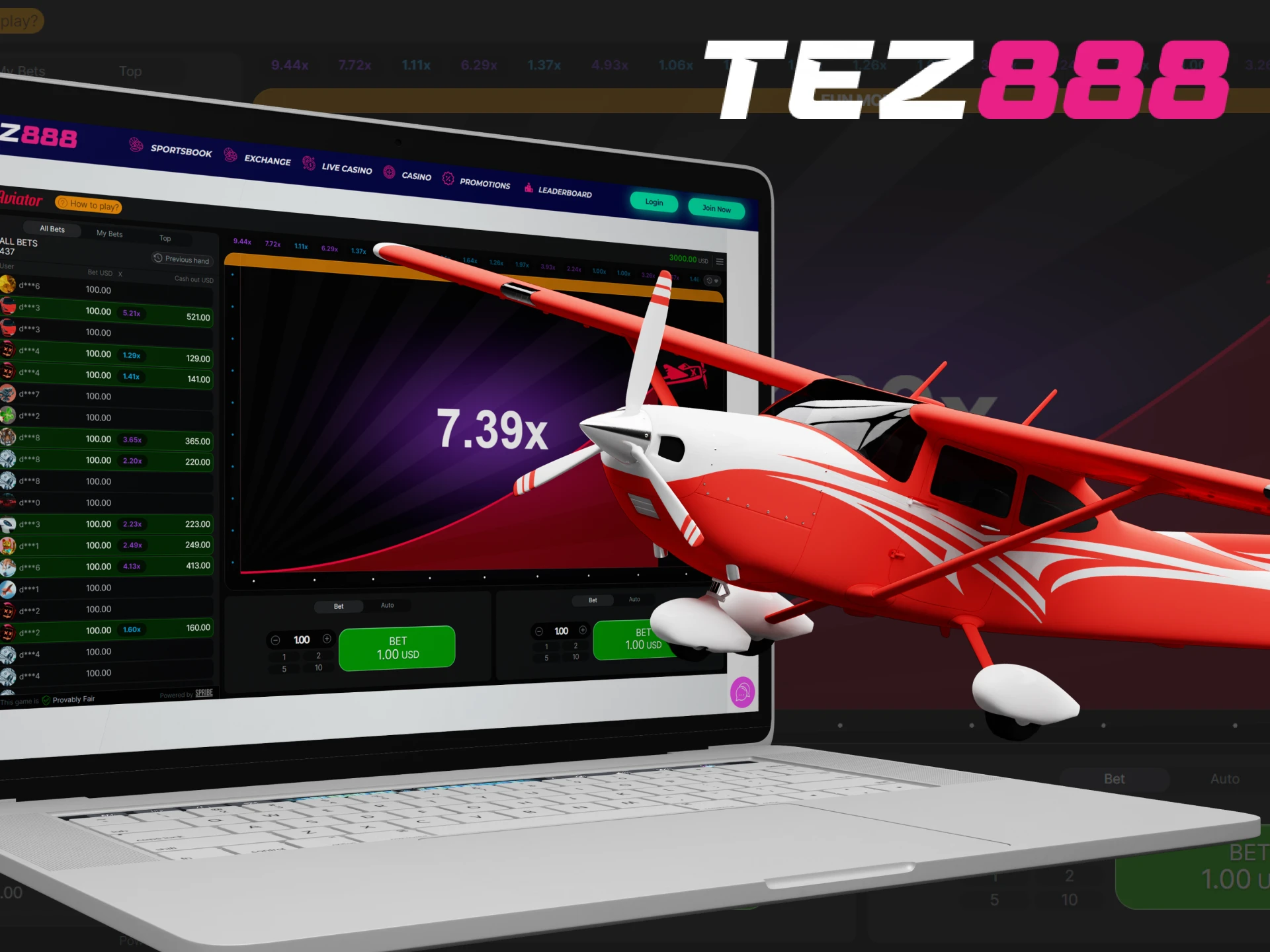 You can play the Aviator crash game at Tez888 Casino.