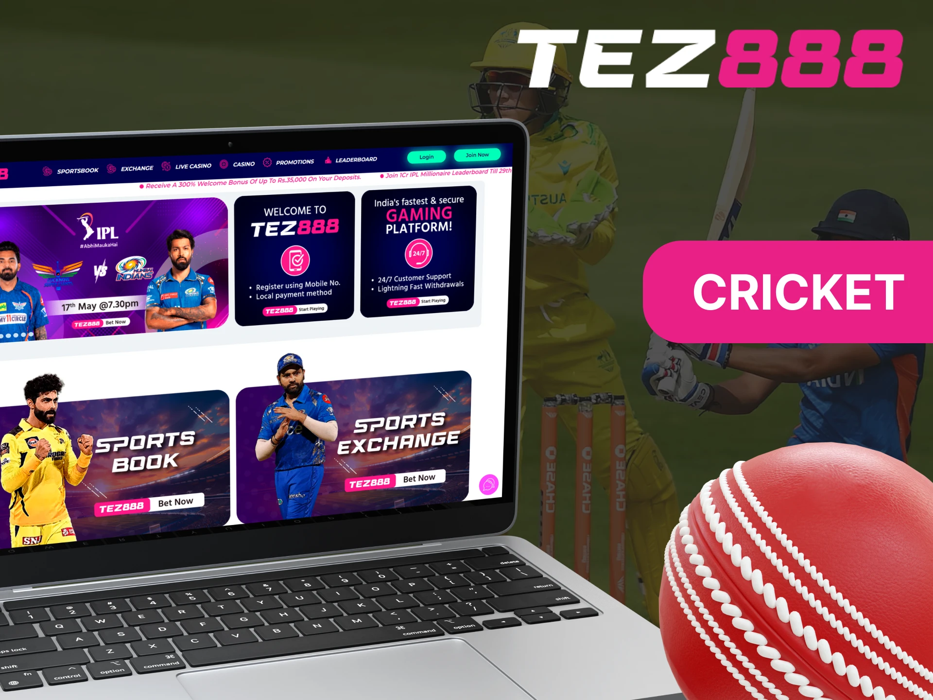 Bet on cricket at Tez88 casino.