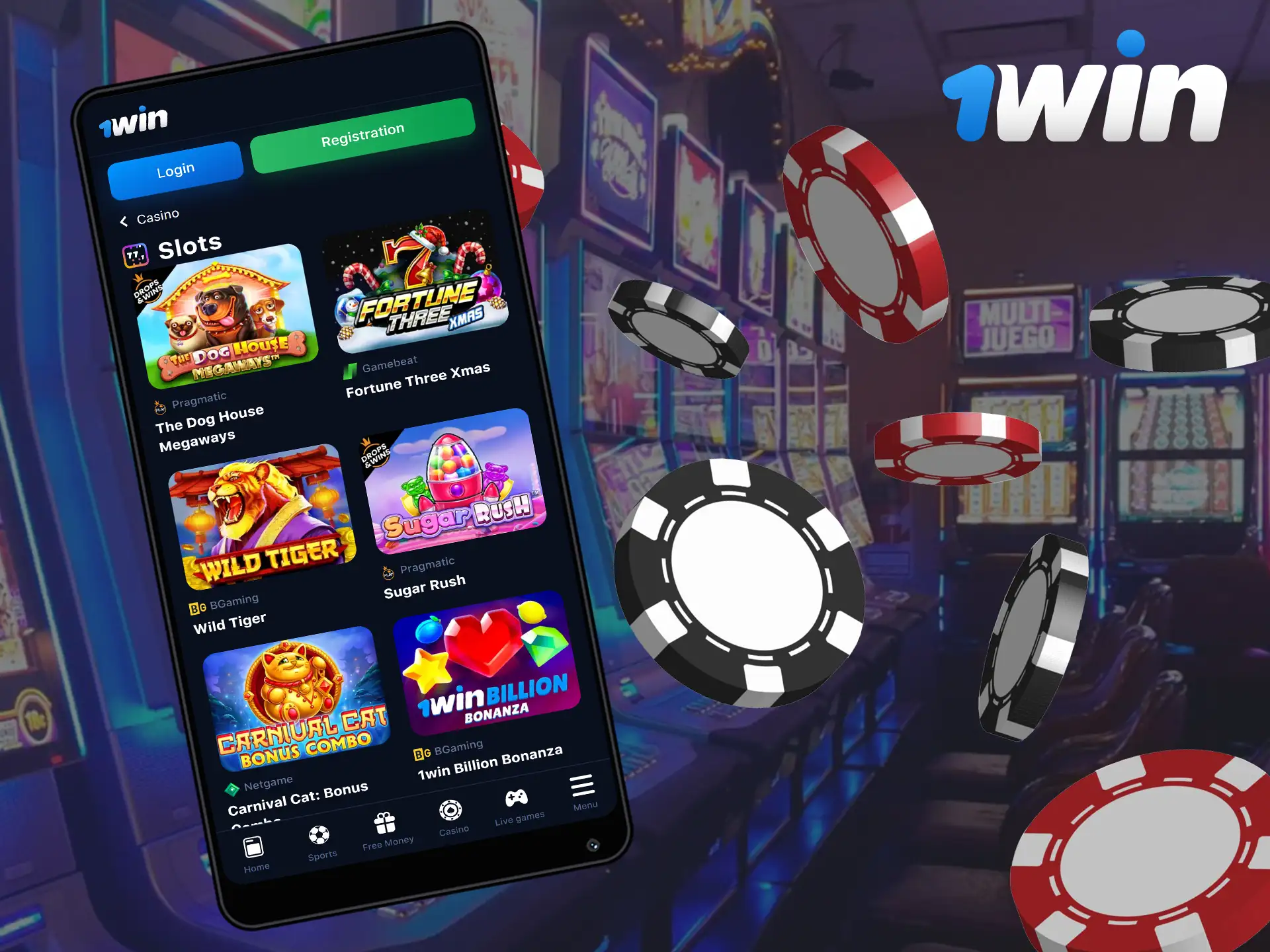 A wide variety of games with different themes and styles are available to play on the 1Win mobile app.