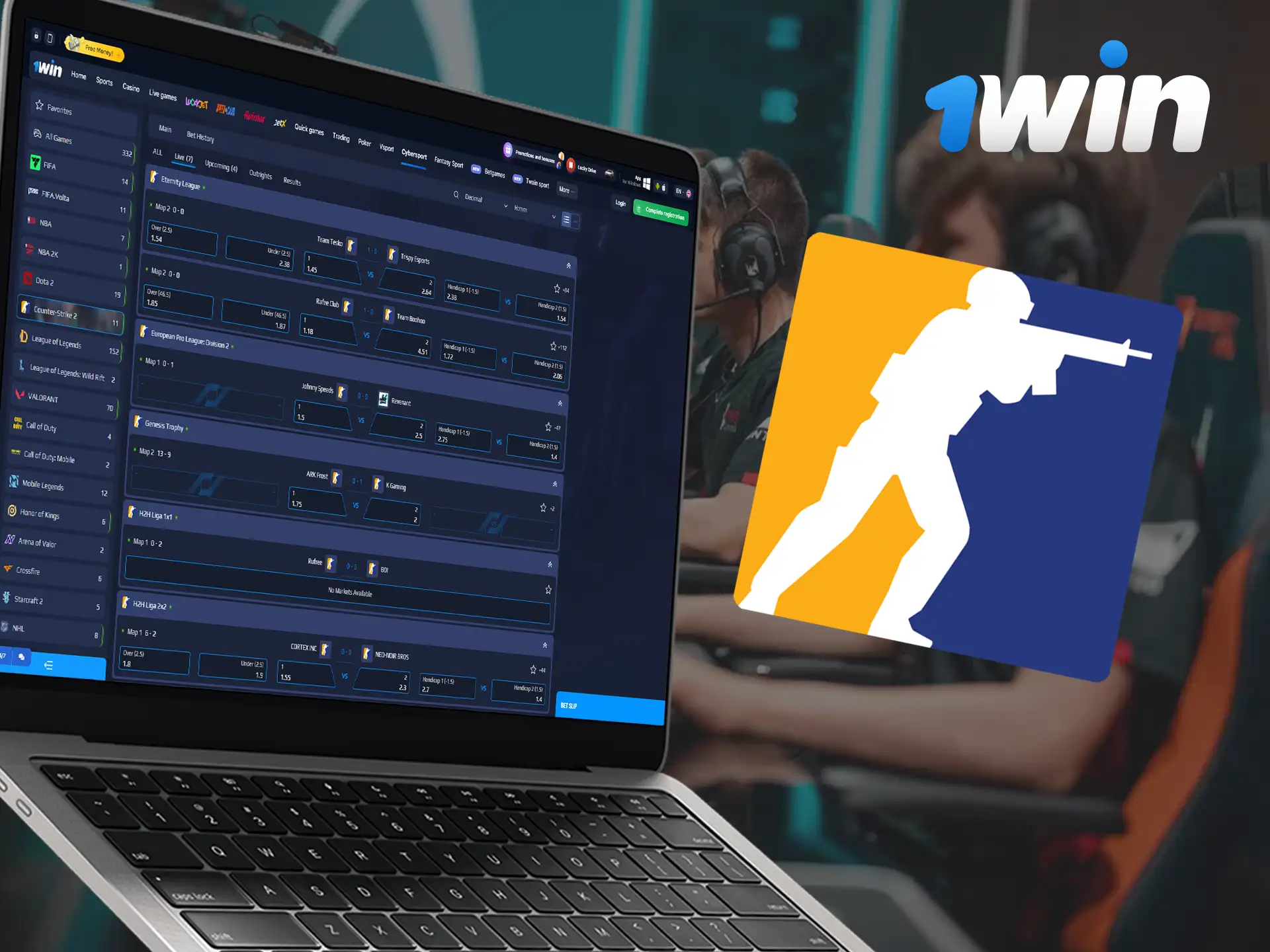 1Win allows Counter-Strike fans to bet and follow their favorite teams.