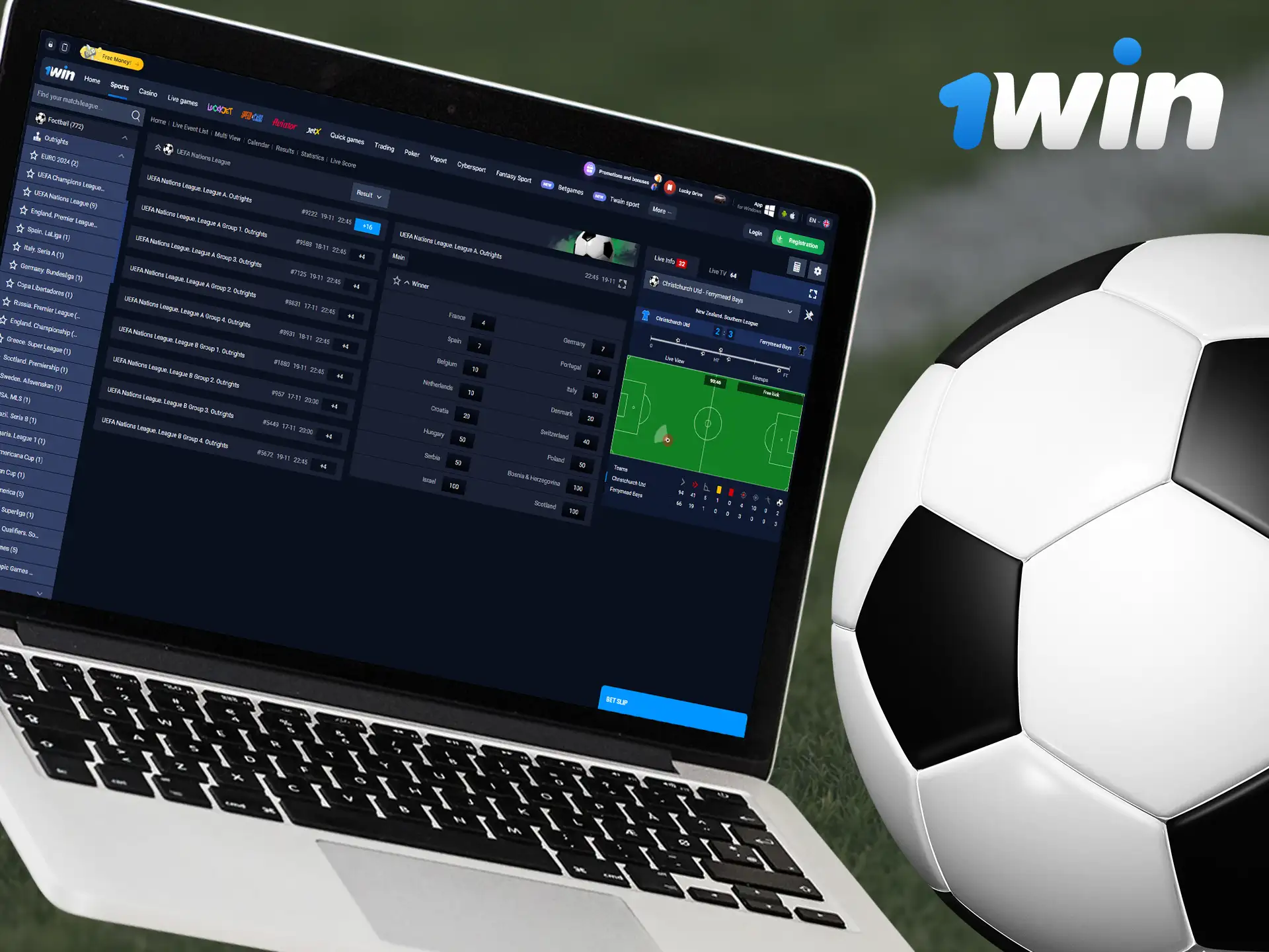 1Win provides a platform to follow a wide range of daily football events, including pre-match and live options.