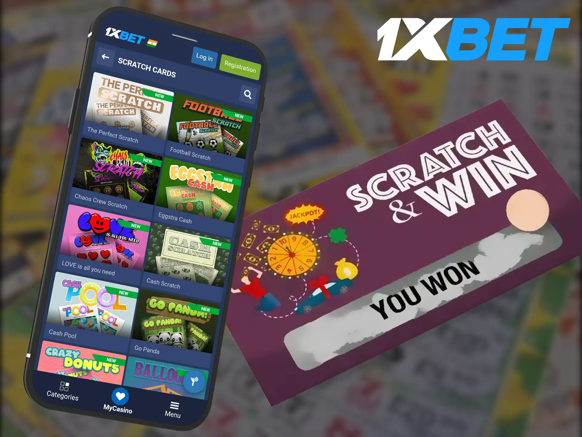 Uncover hidden prizes by playing scratch cards at 1xBet.