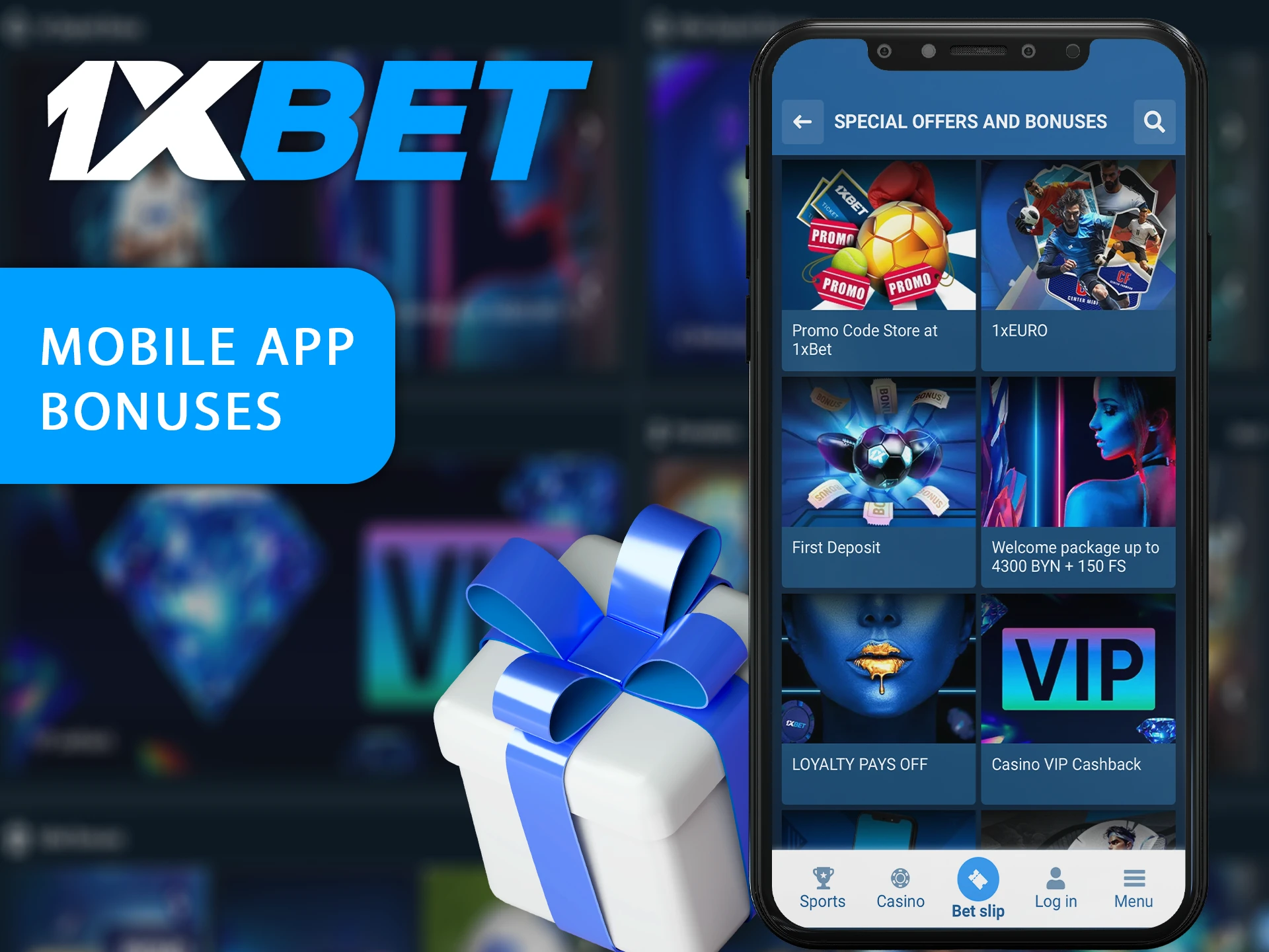 The 1xBet mobile app has all the bonuses that are on the site.