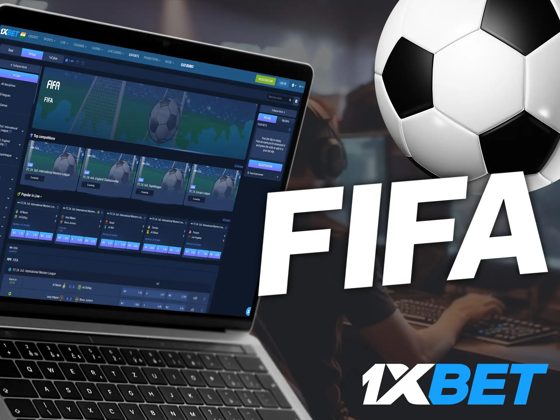 FIFA bets are available on 1xBet betting platform.