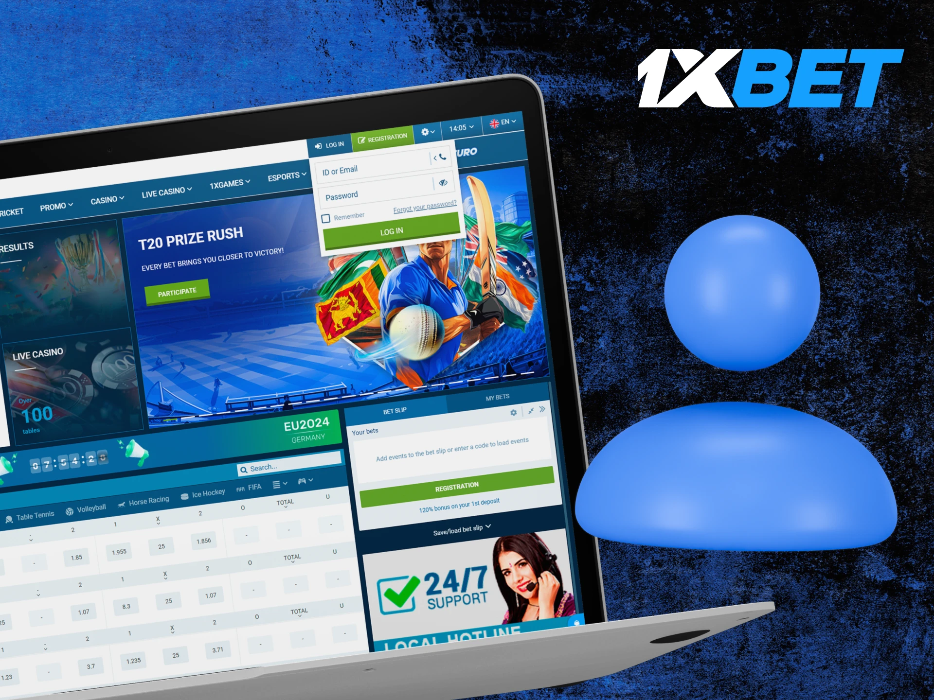 Log in to your existing 1xBet account to bet on football.