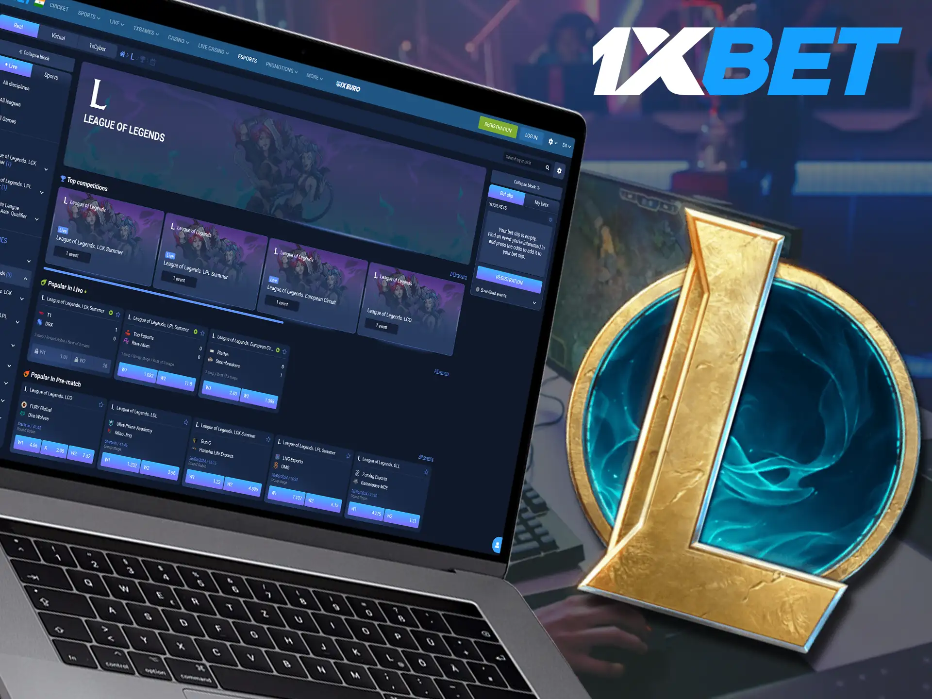 1xBet offers League of Legends pre-match and live betting.