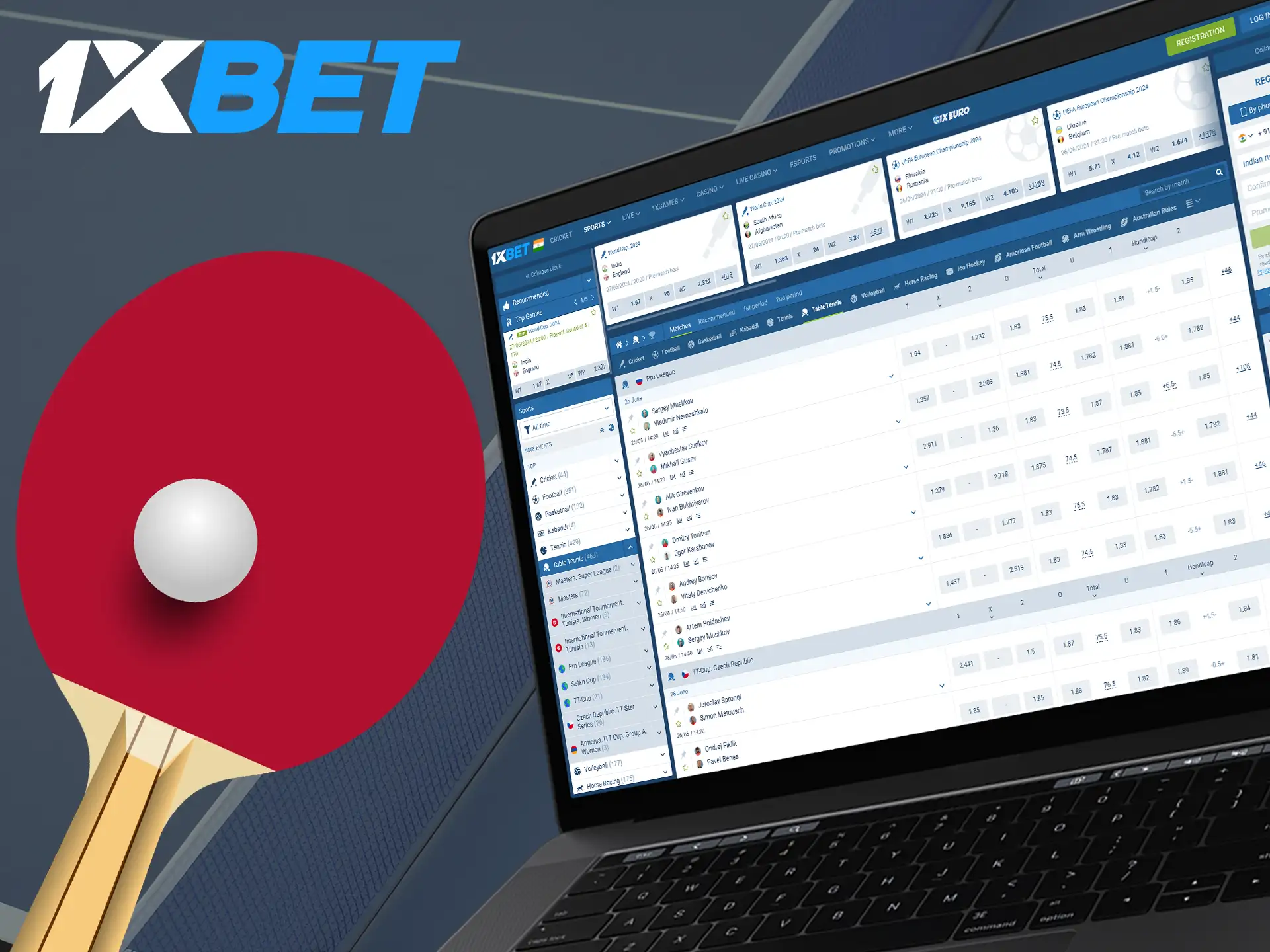 Numerous table tennis matches are available for betting at 1xBet.