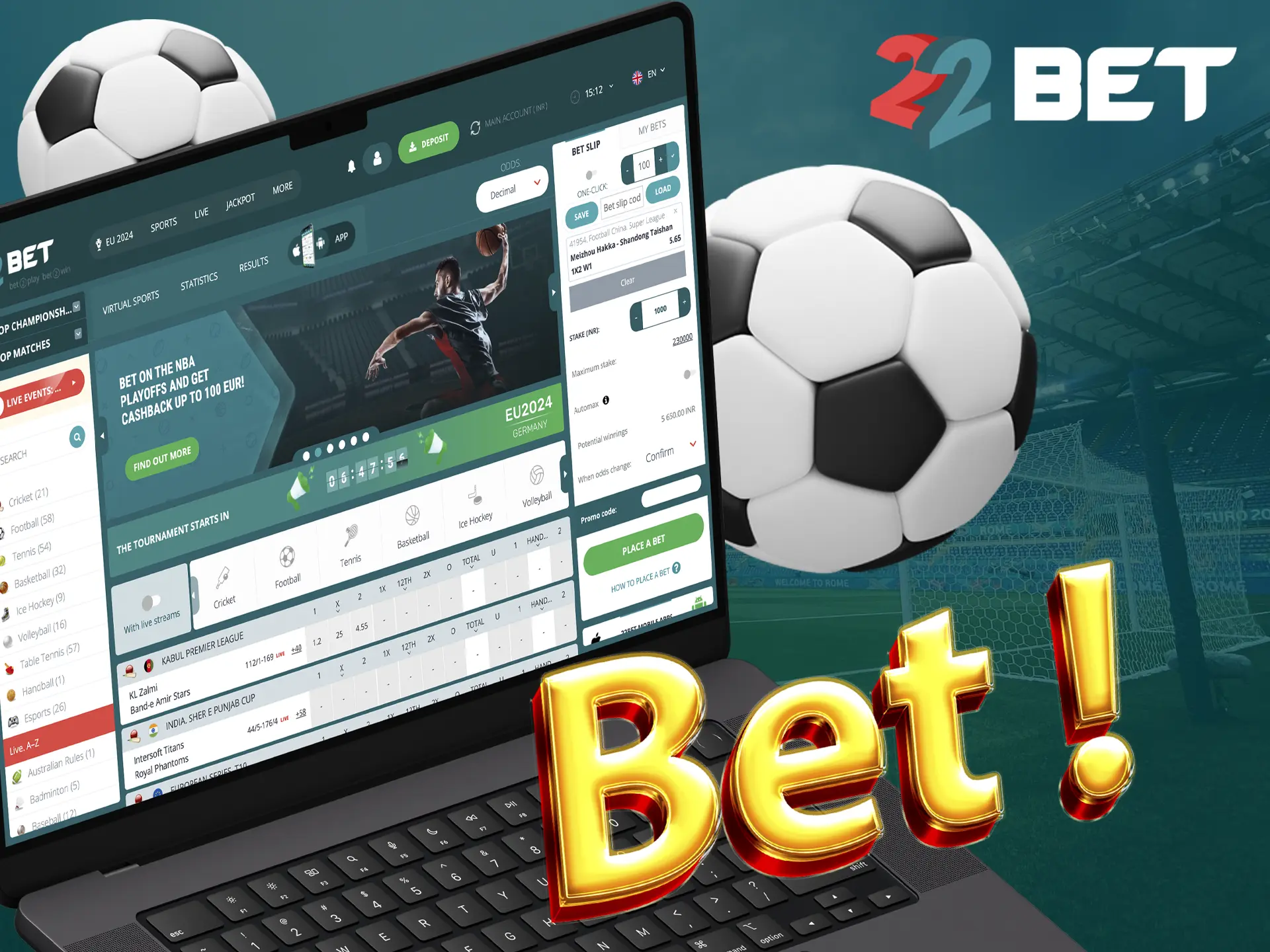 Place your bet at 22Bet and go live to watch your favourite team play.
