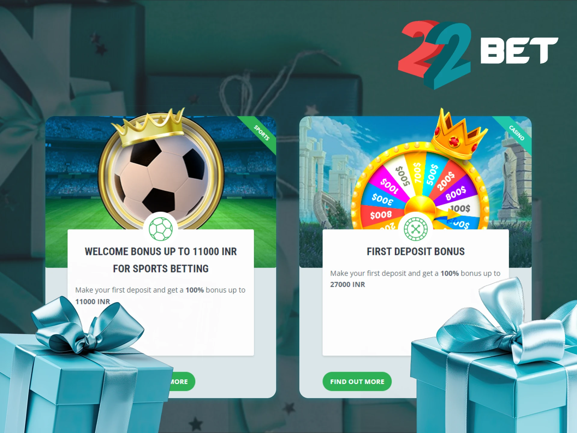 When you register with 22Bet, you can choose a sports or casino welcome bonus.