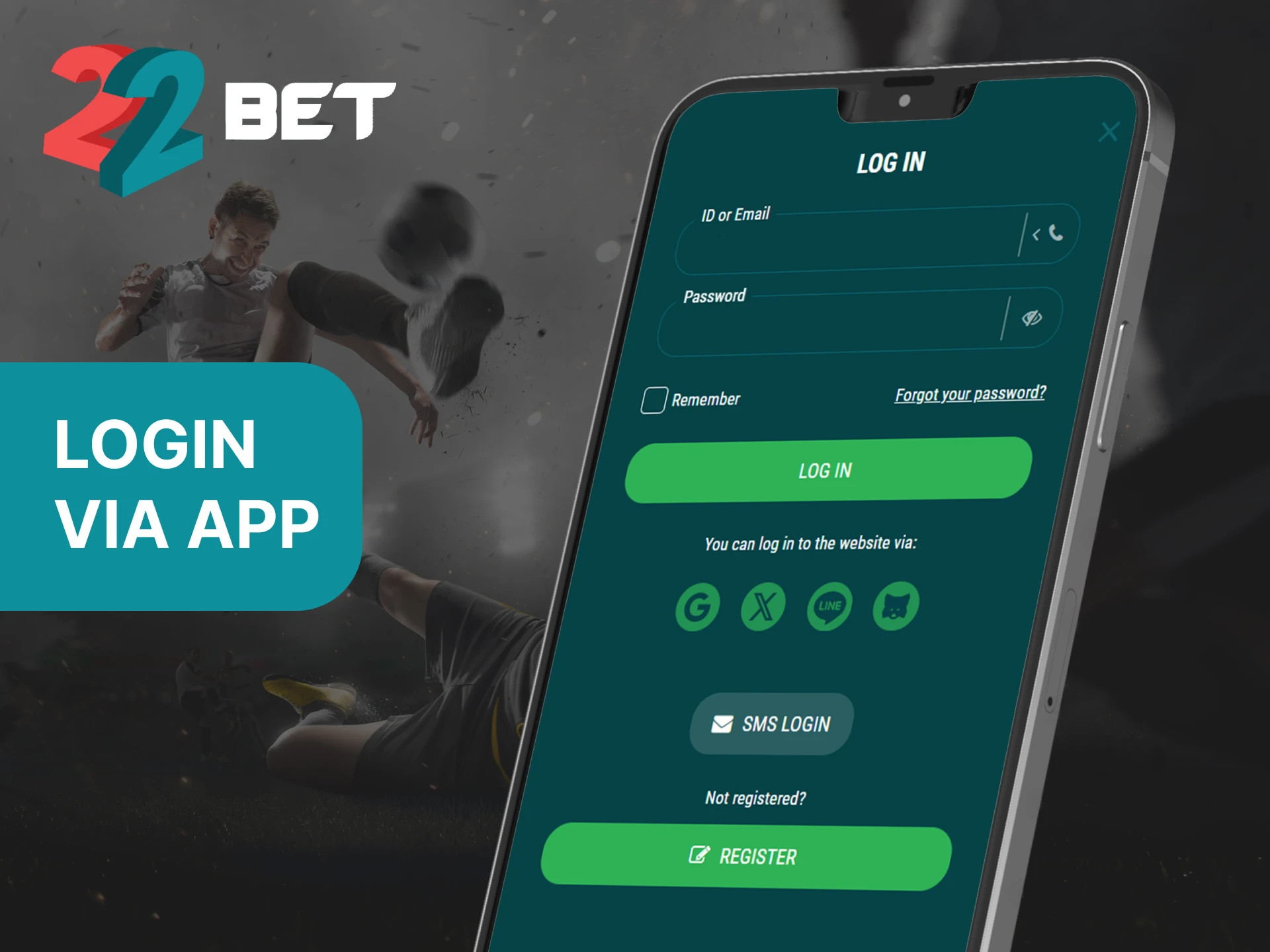 You do not need to create another account for the 22Bet mobile app, log in to your existing account.