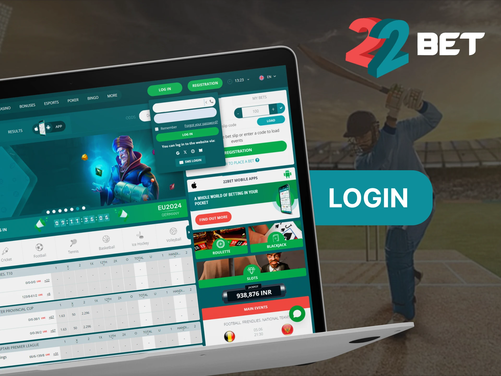 Login to 22Bet if you already have an account.