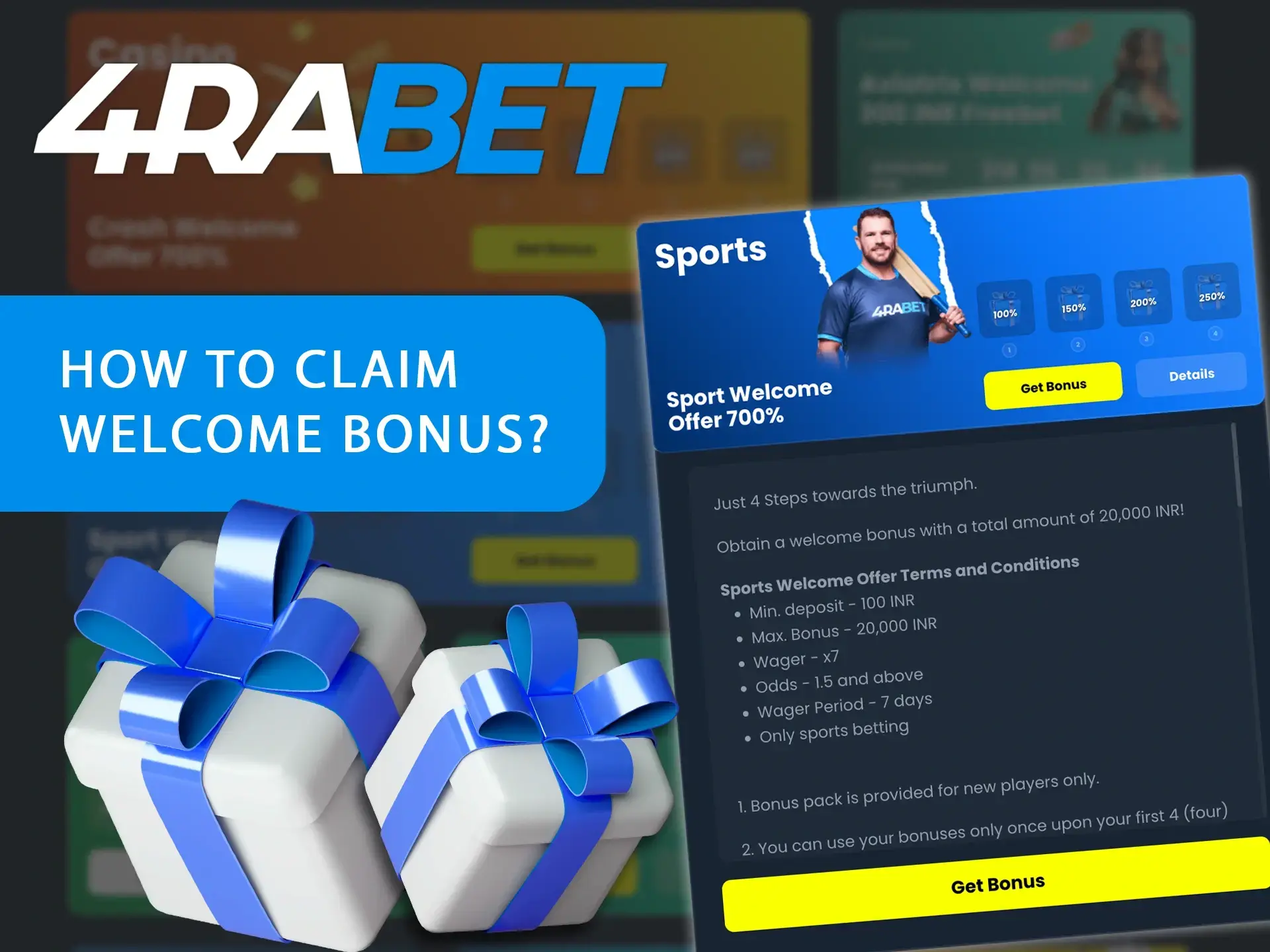 Follow these steps to claim your 4RaBet bonus.