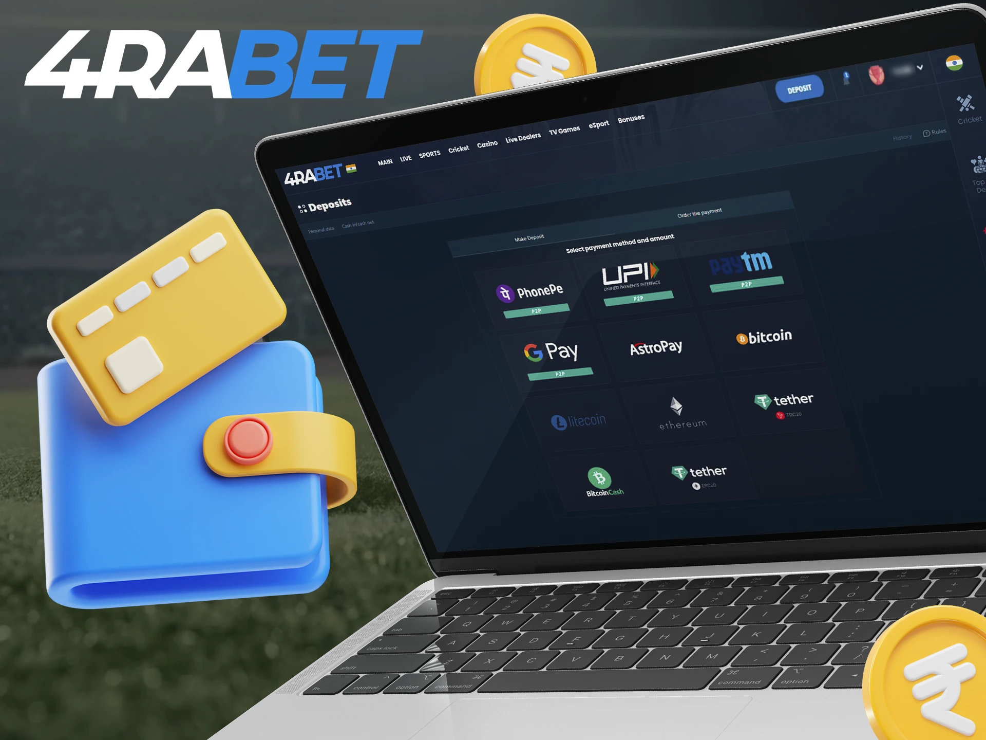 4Rabet offers convenient deposit and withdrawal methods.