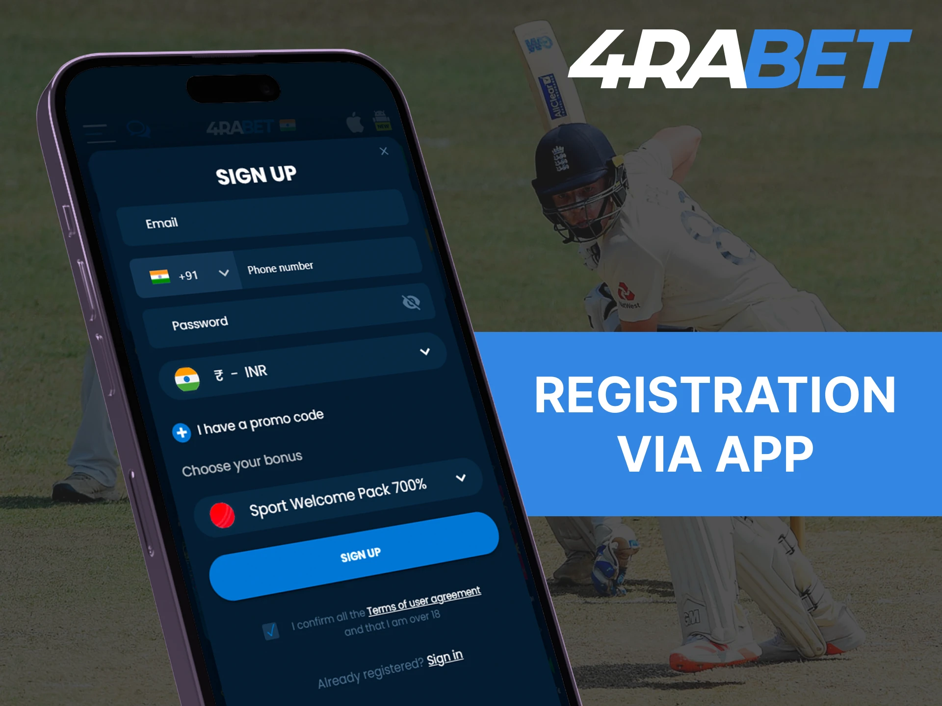 Download and register with the 4RaBet mobile app to start betting.