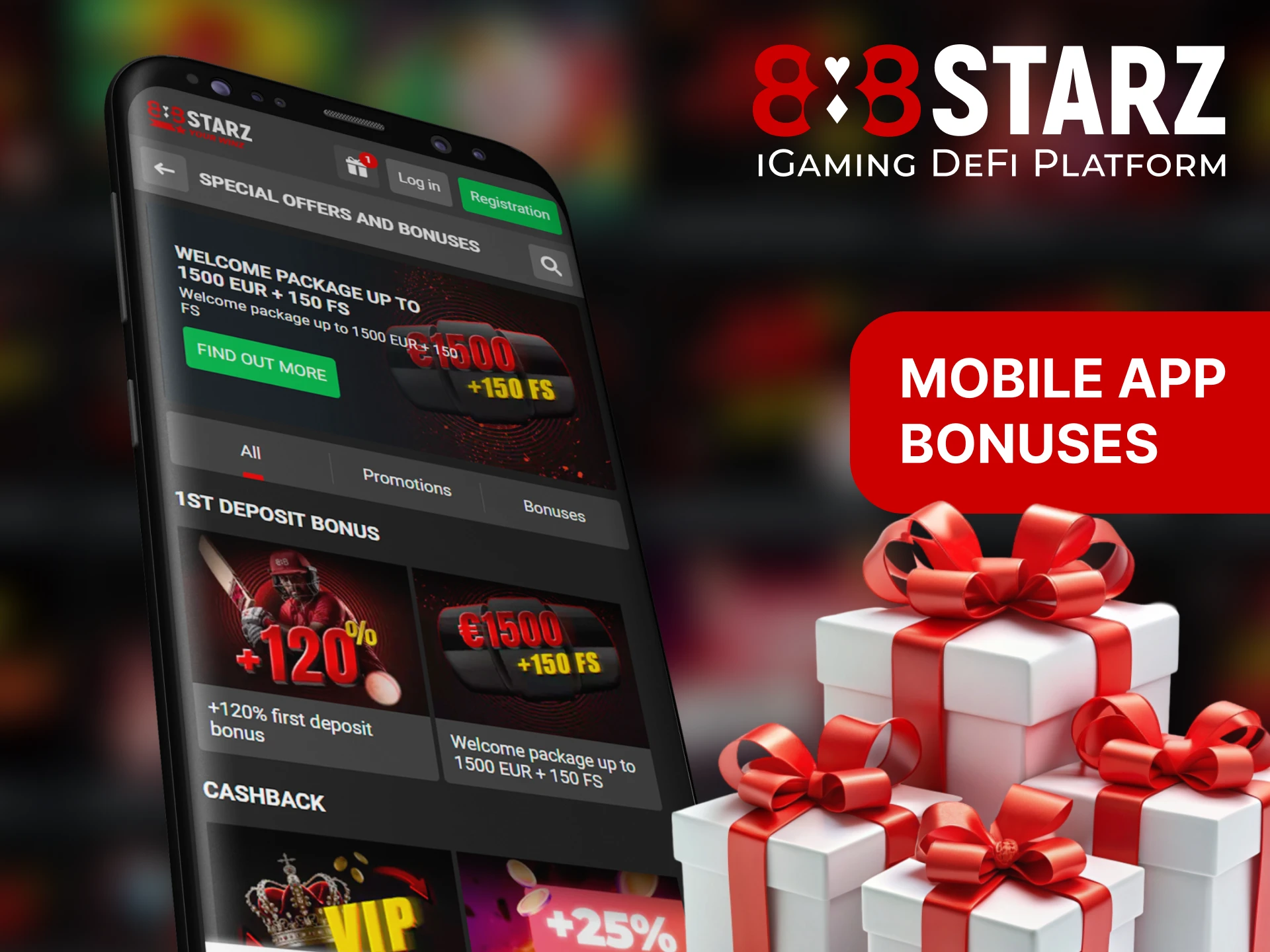 The 888Starz mobile app offers the same wide selection of bonuses and promotions as on the website.