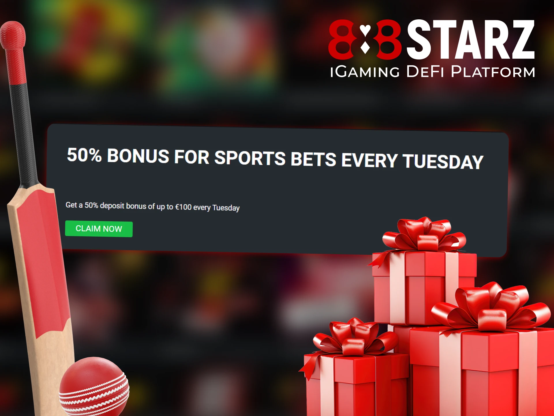 Every Tuesday you can take advantage of the 888Starz bonus which increases your sports betting deposit by 50%.