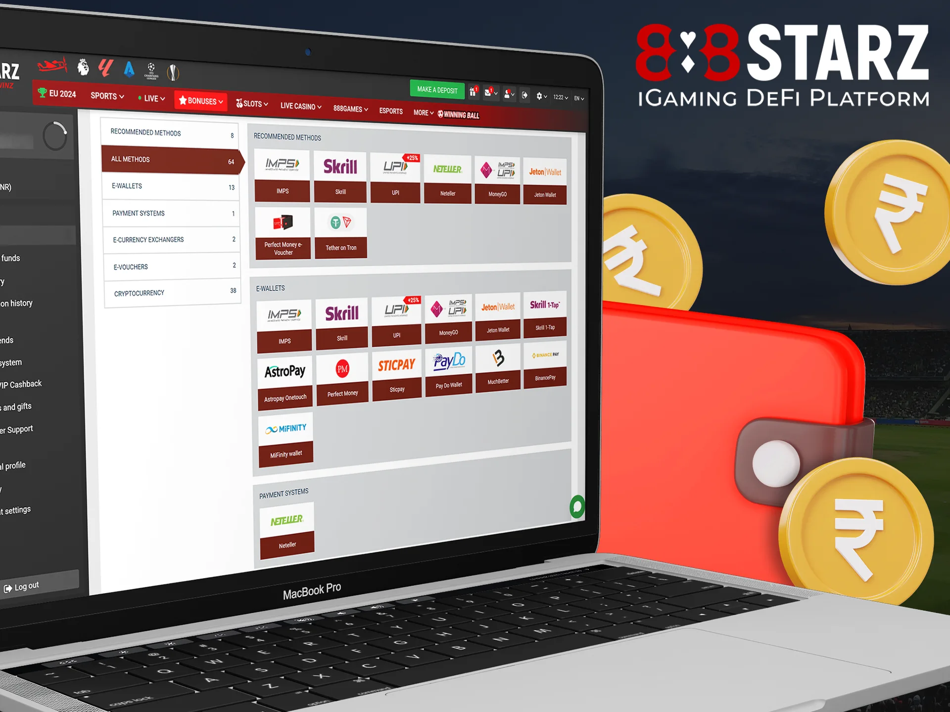 Fund your 888Starz account balance quickly and easily.