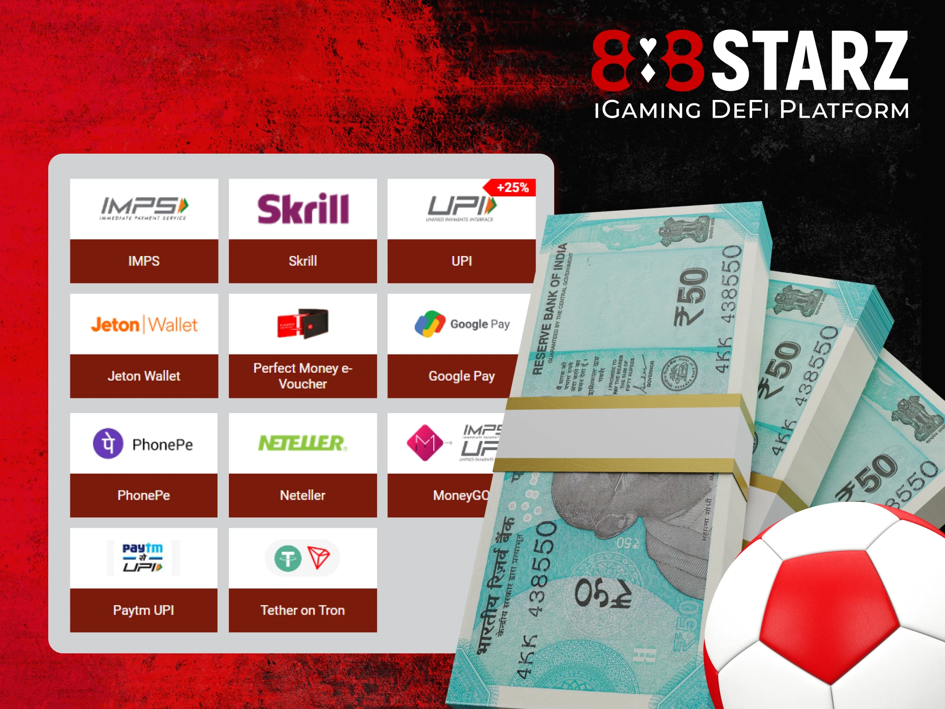 You can deposit and withdraw money from 888Starz in a way convenient for you.