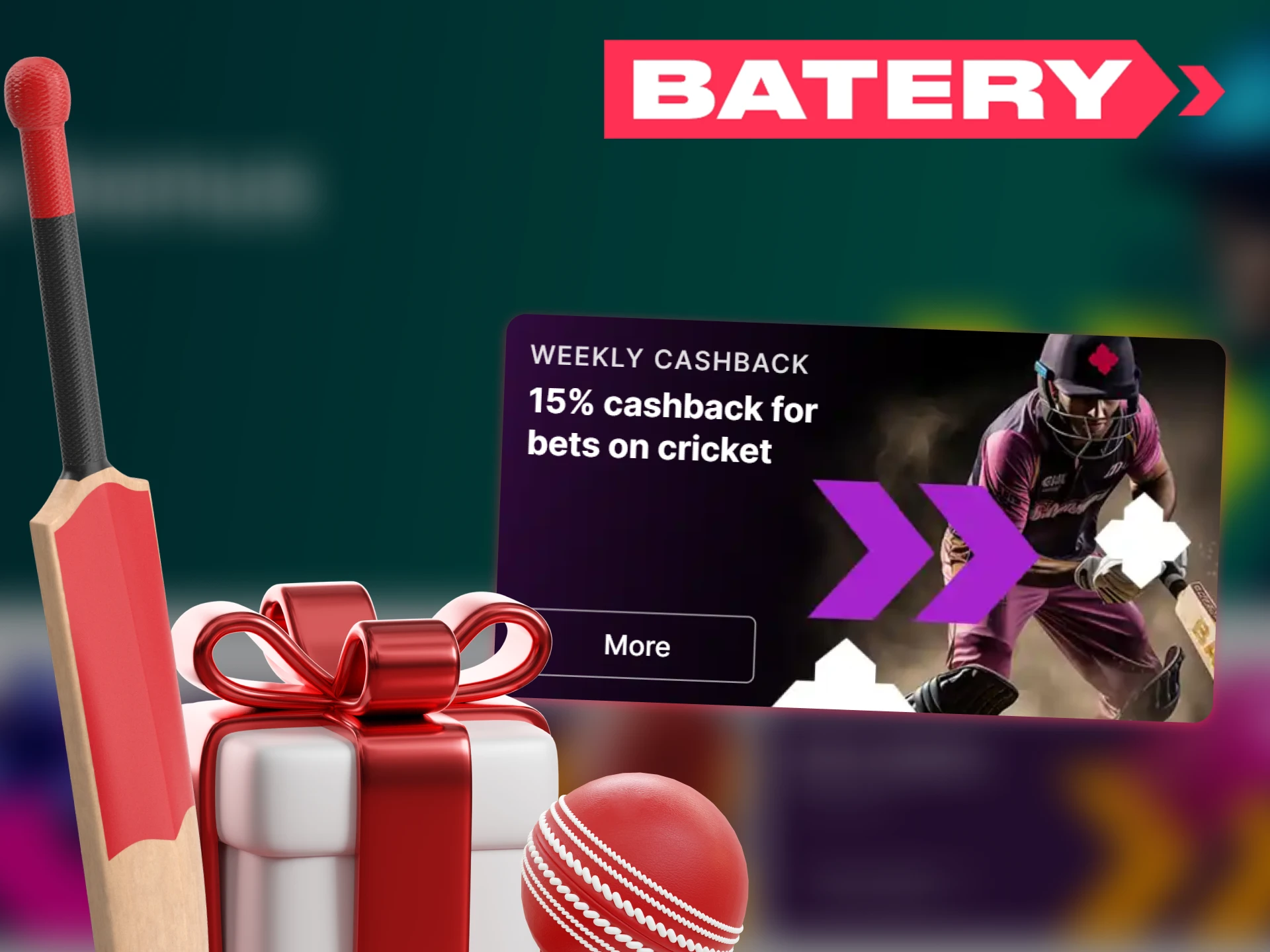 At Batery Casino you can get cashback on your cricket bets.