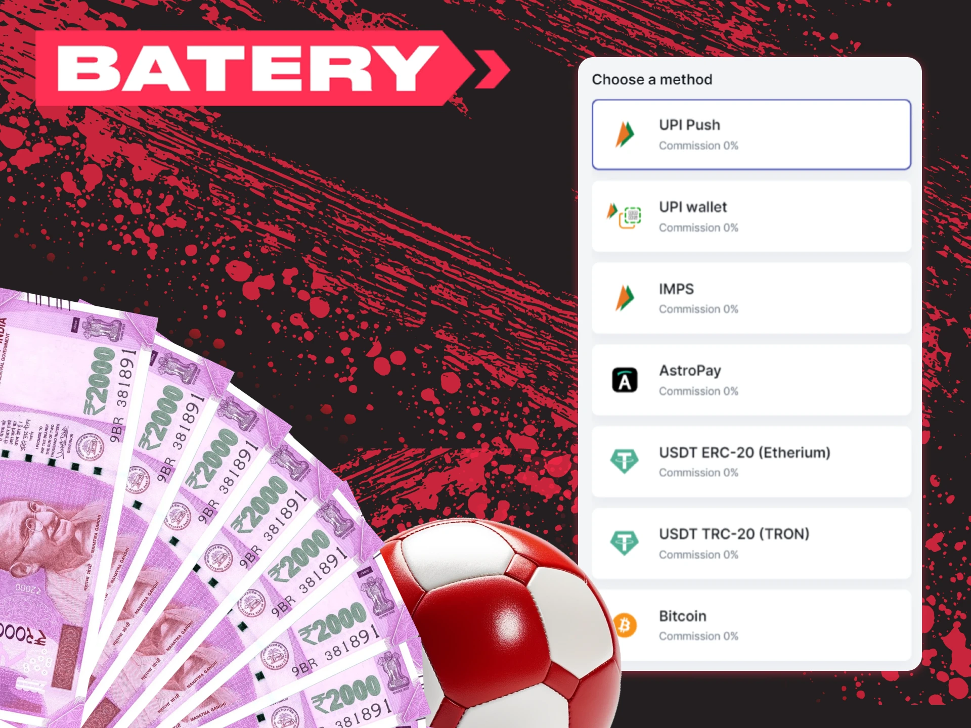 At Battery Casino you will find convenient payment methods.