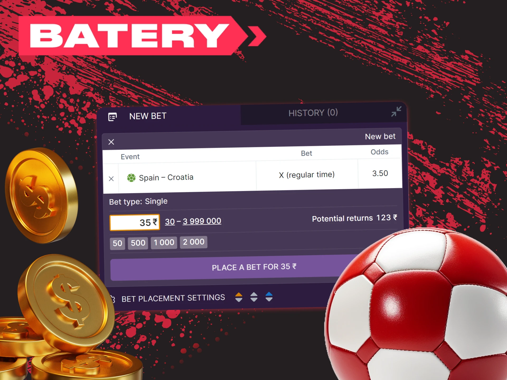 Place your bet on your favorite football team at Batery.