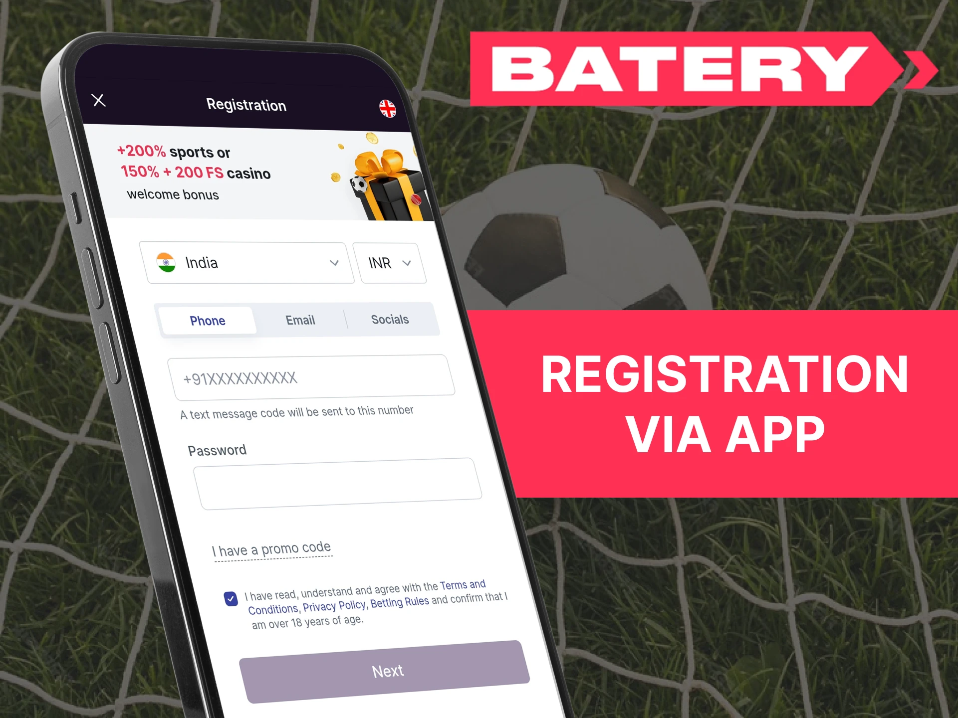 Registration in the Batery mobile application is the same as on the website.