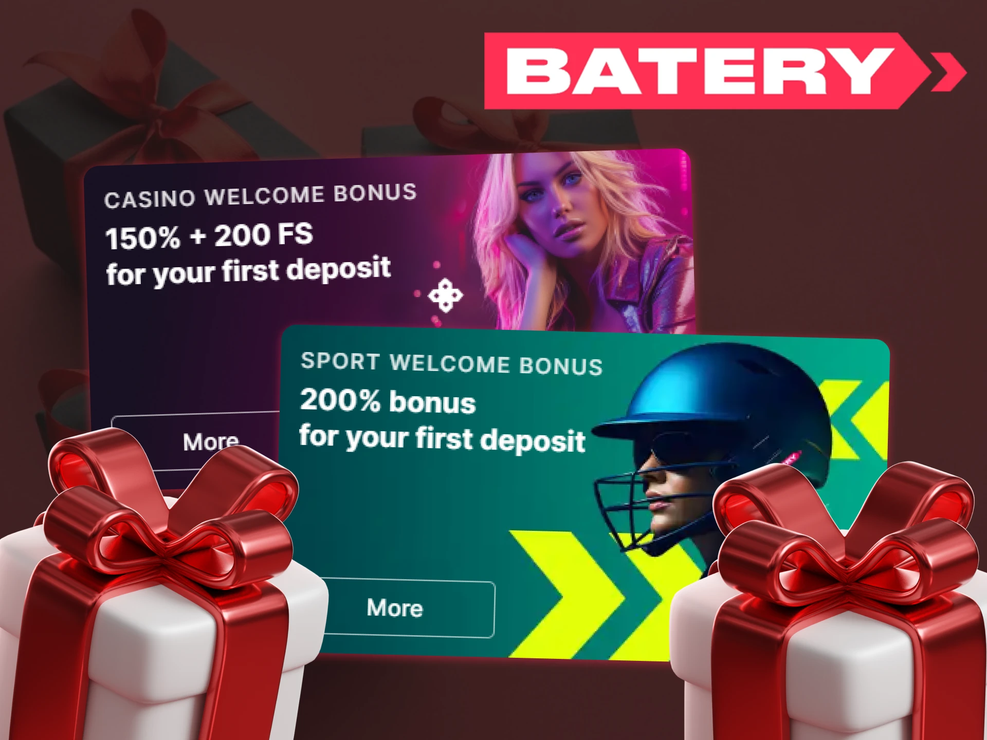 At Batery you can receive a sports or casino welcome bonus upon registration.