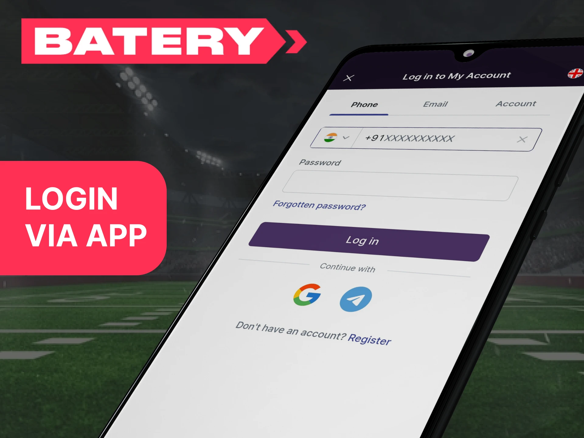 You can log into your existing Batery account directly from the mobile app.