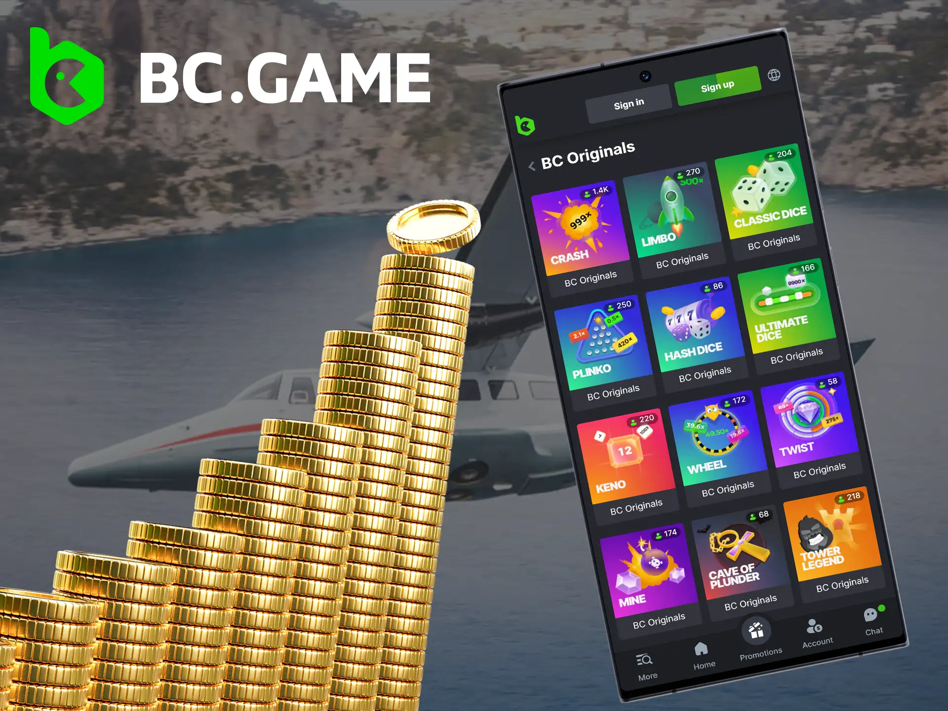 The BC.Game mobile app offers an alternative to Aviator.