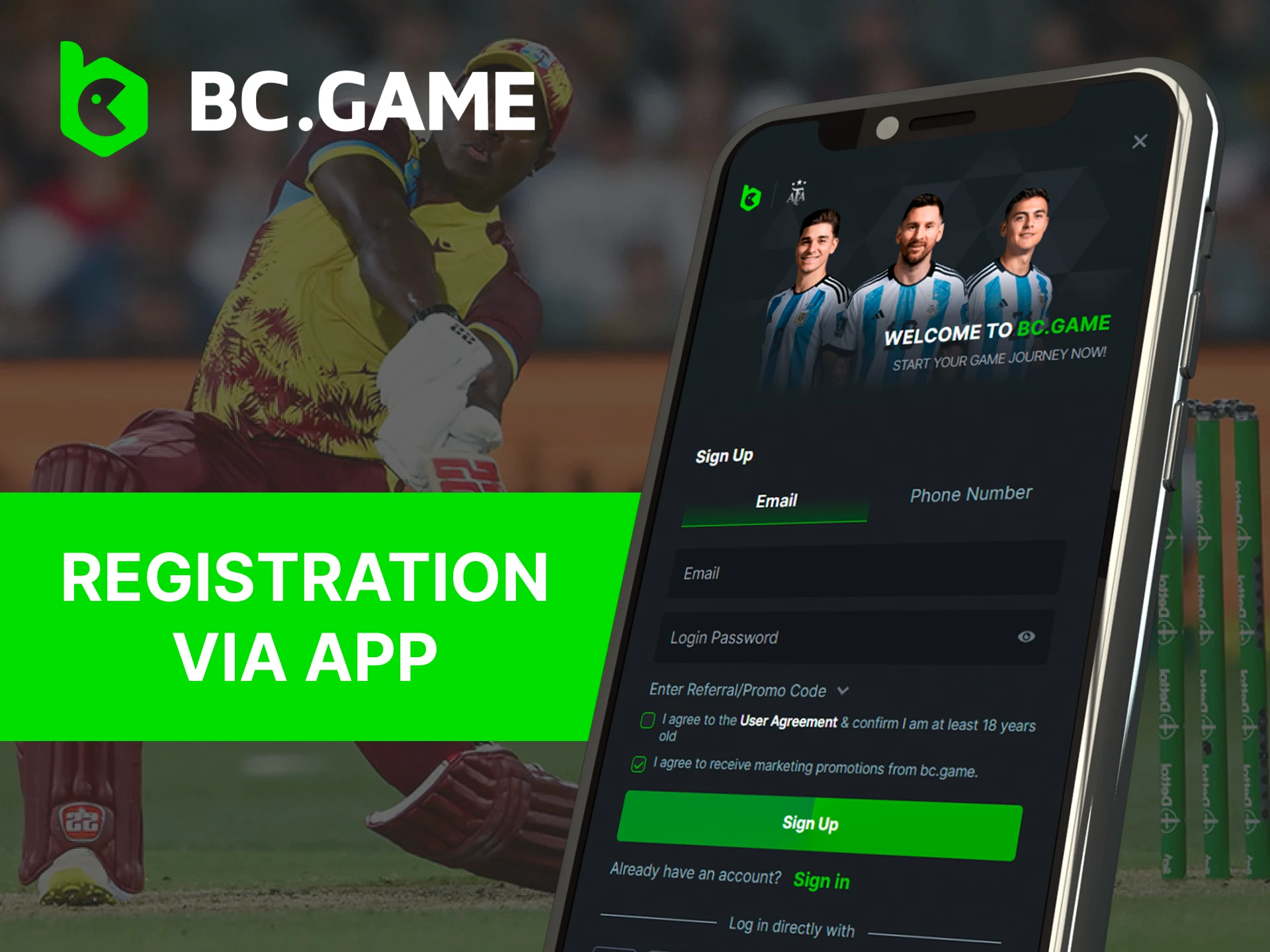 Register in the BC Game mobile app.