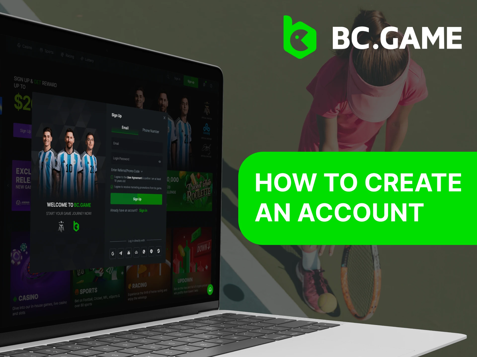 Register with BC Game in a way convenient for you.