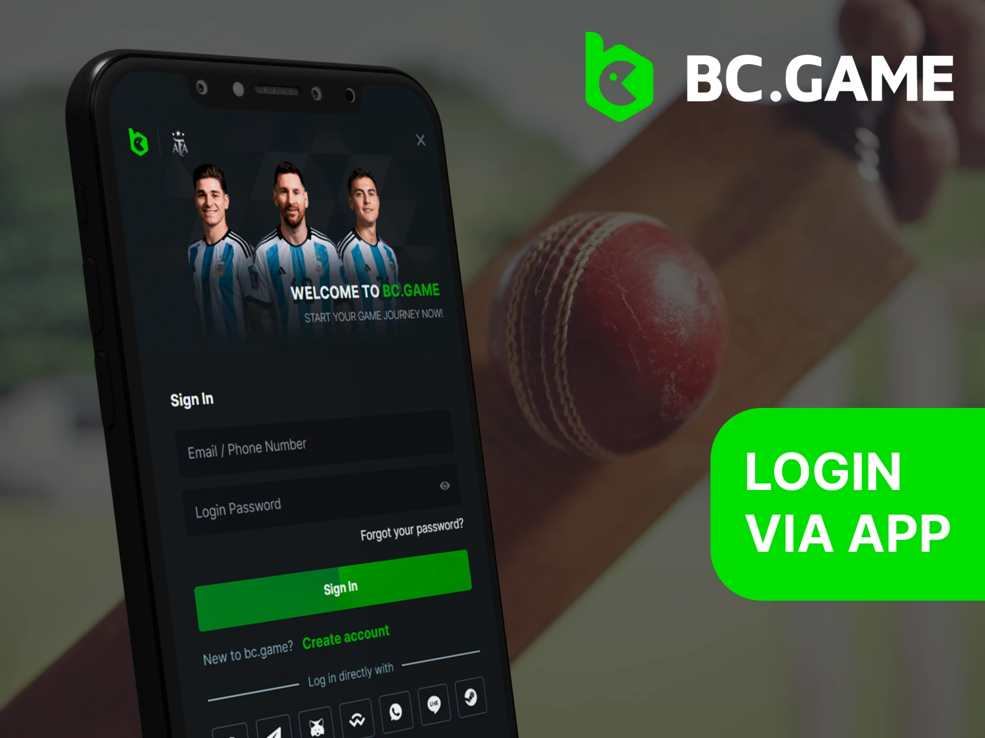 Log in to your BC Game account using the mobile app.