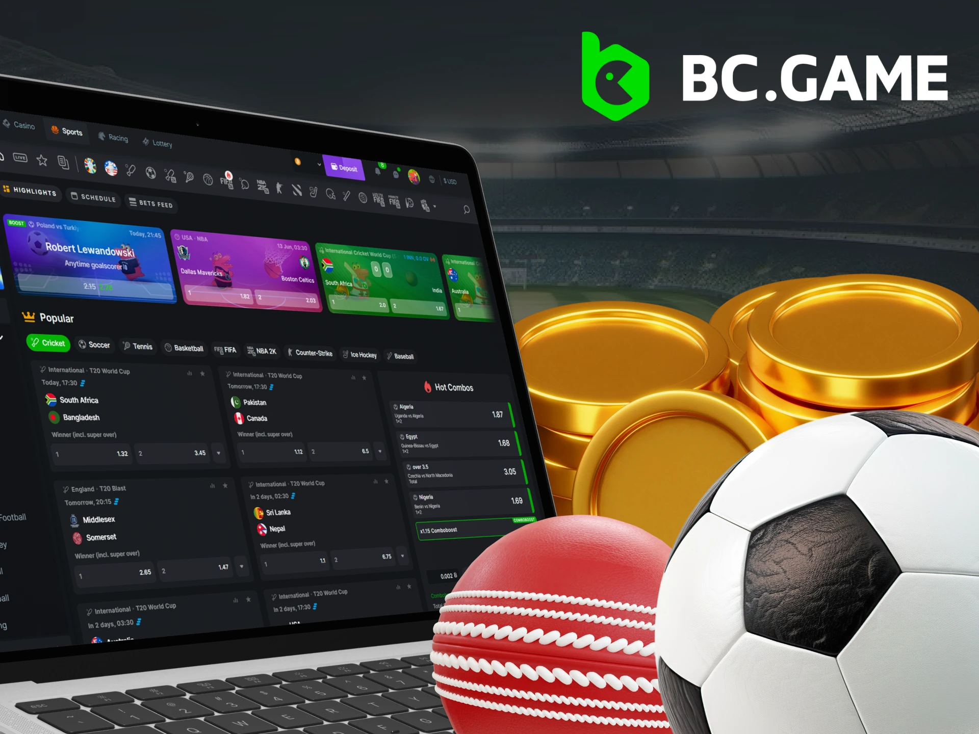 Login or register with BC Game to start betting on sports.