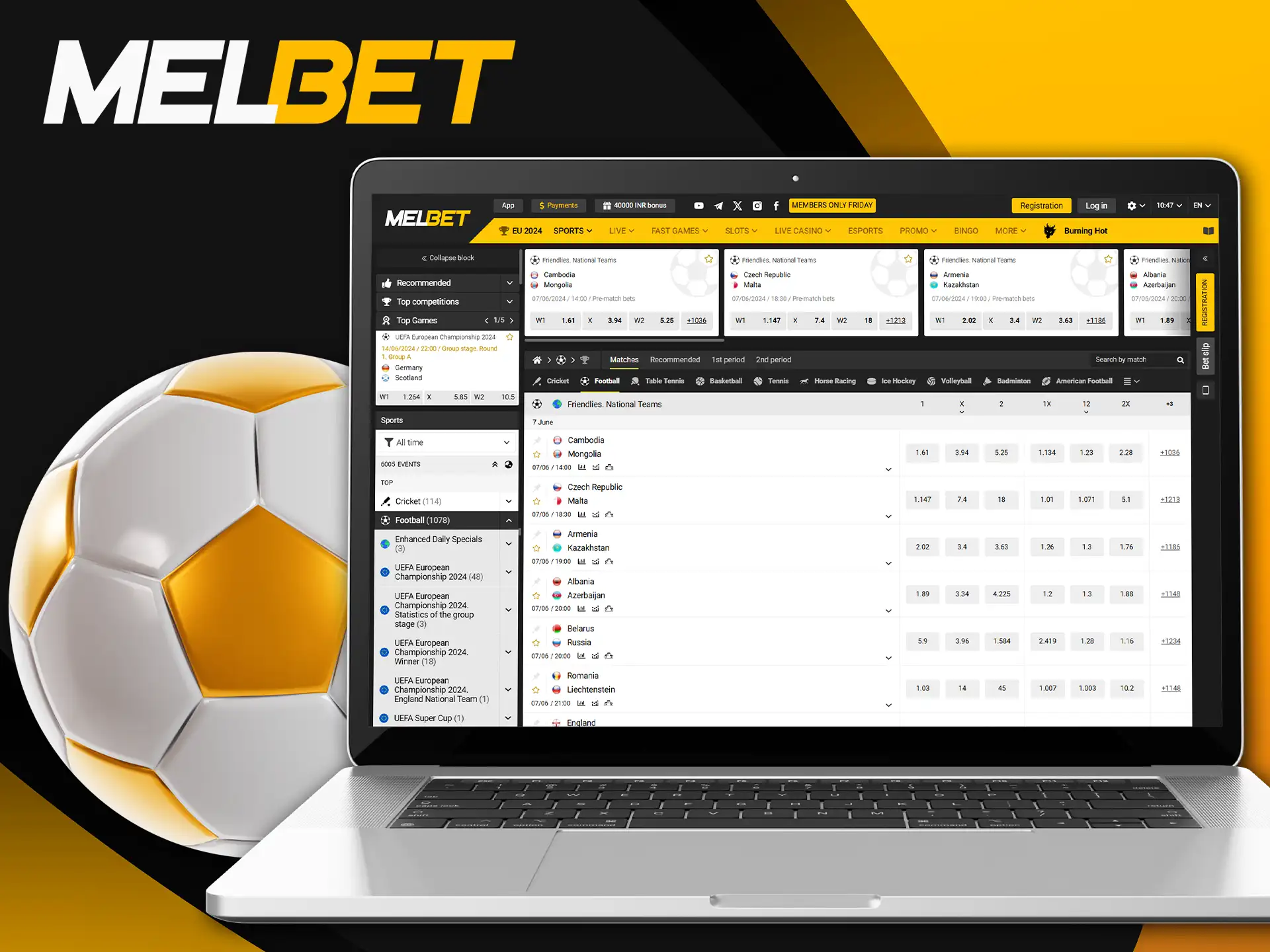 Melbet is one of the top sites for betting on football events.