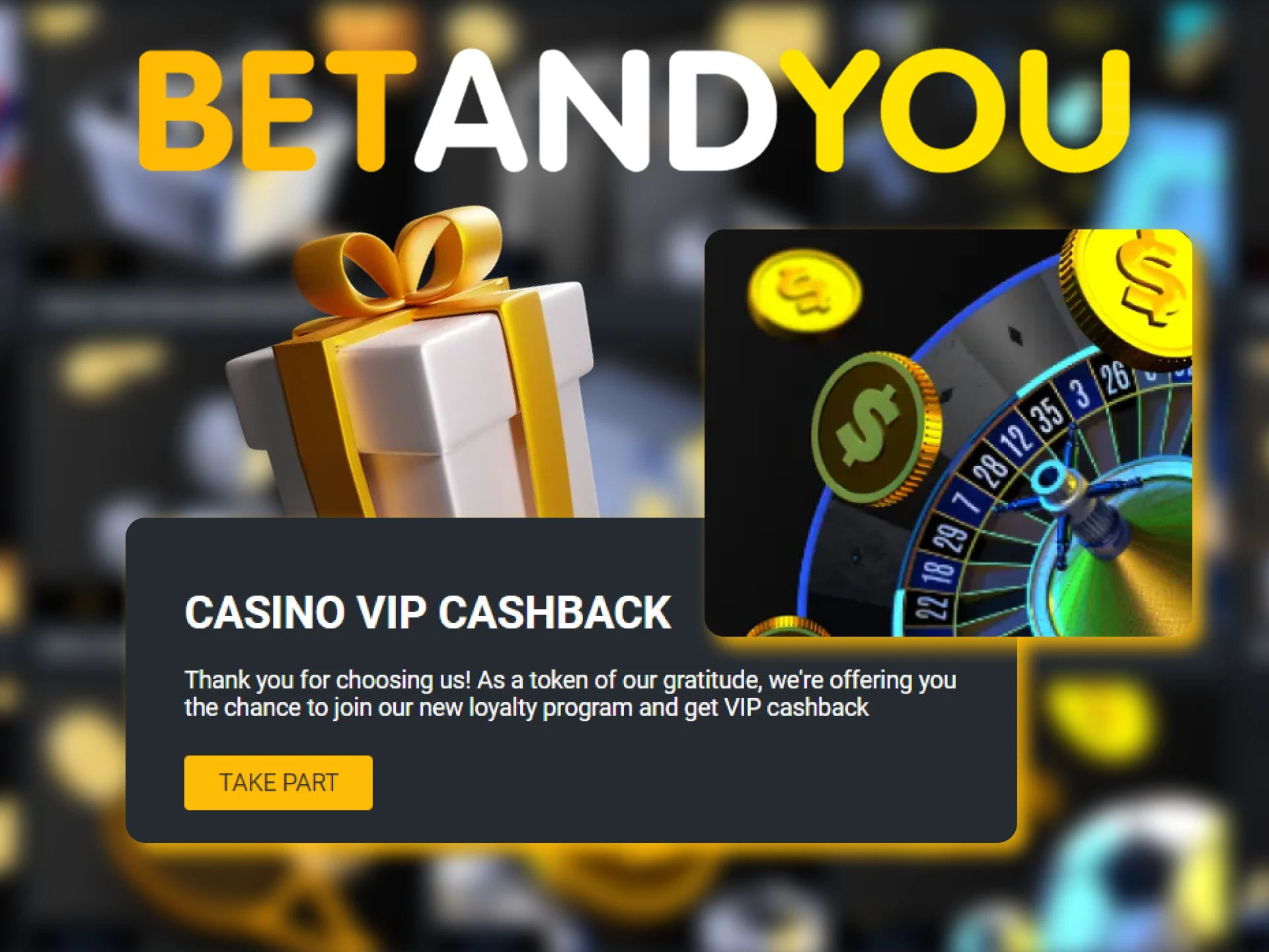 VIP cashback at Betandyou casino: the higher your level, the more prizes you receive.