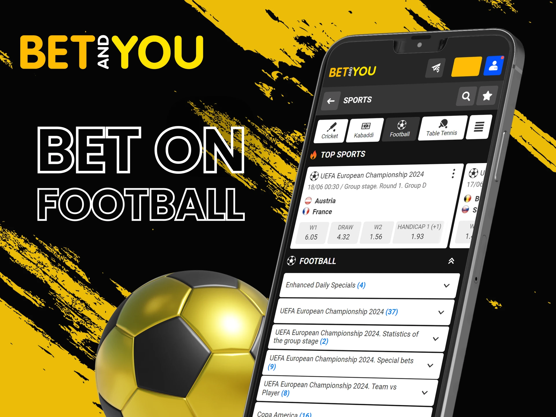 Try using the Betandyou mobile app to bet on football.