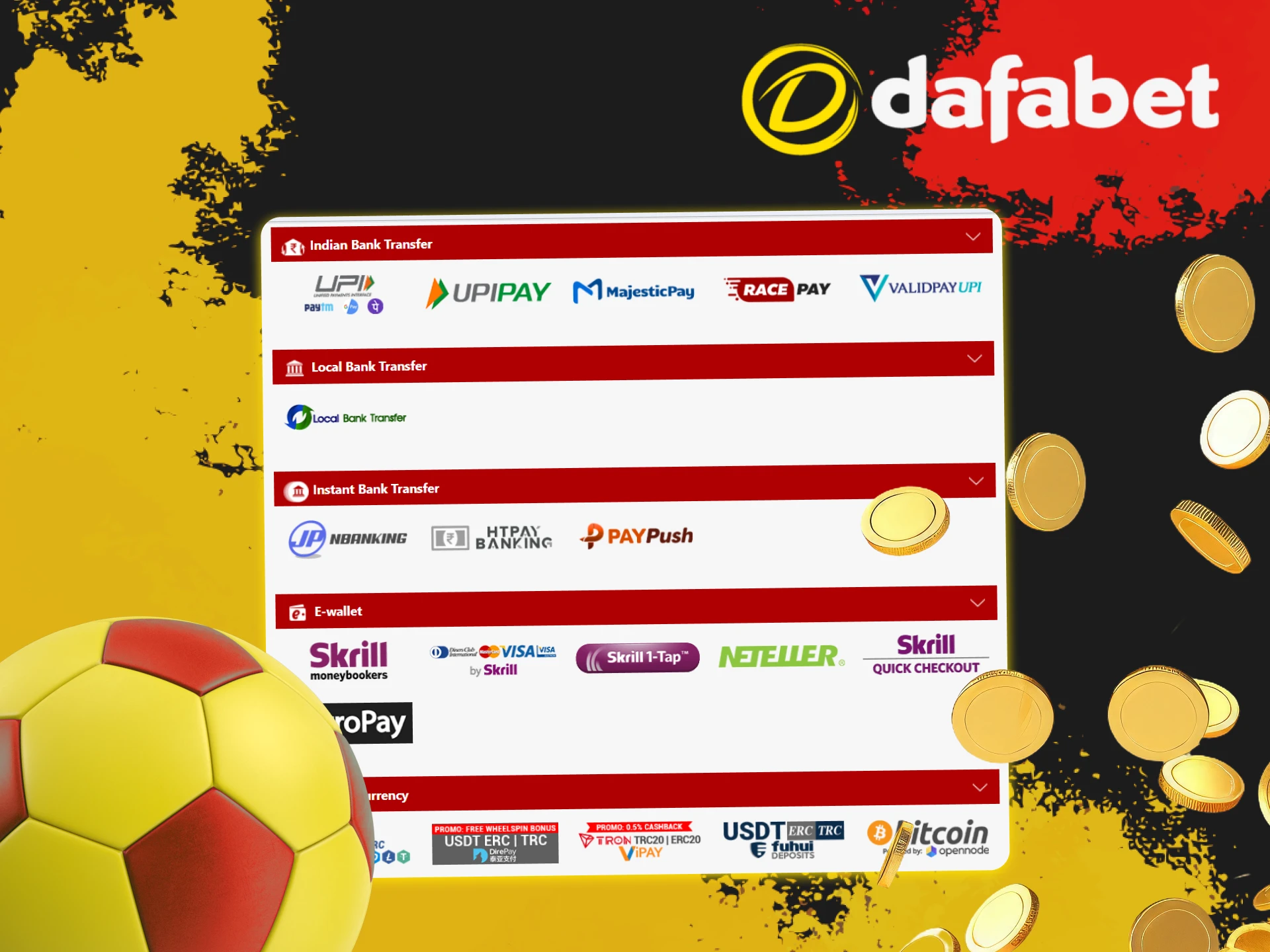 At Dafabet, select your preferred payment method and place your football bet.