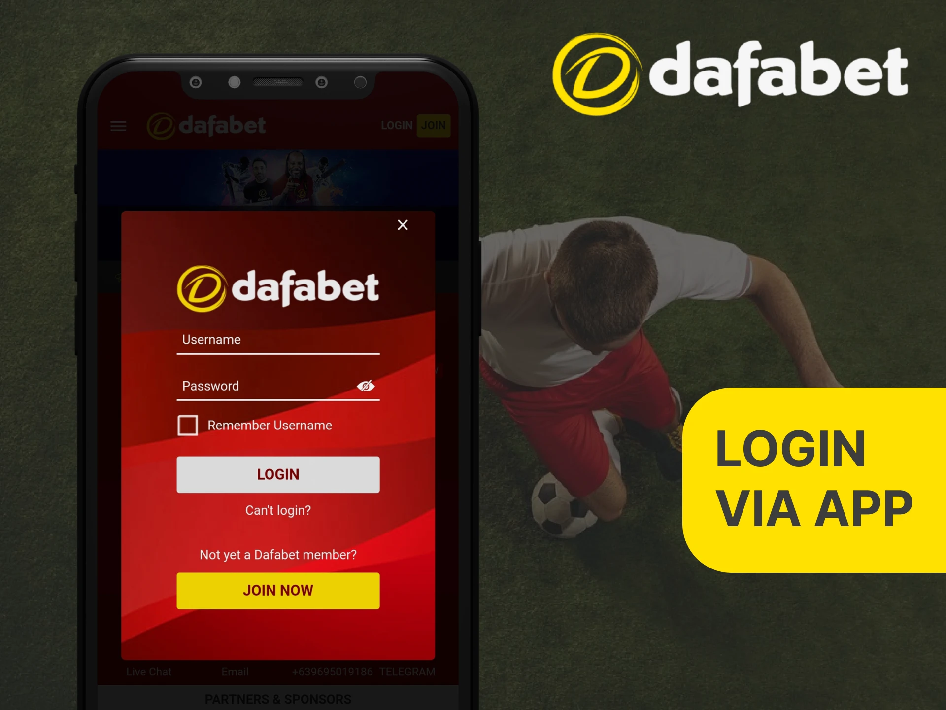 In the Dafabet mobile app, you do not need to create a new account.