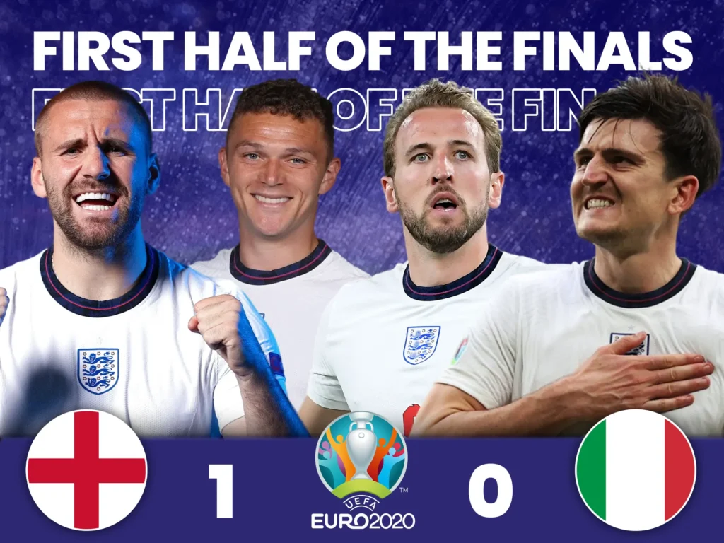 England scored a goal against Italy in the first half.