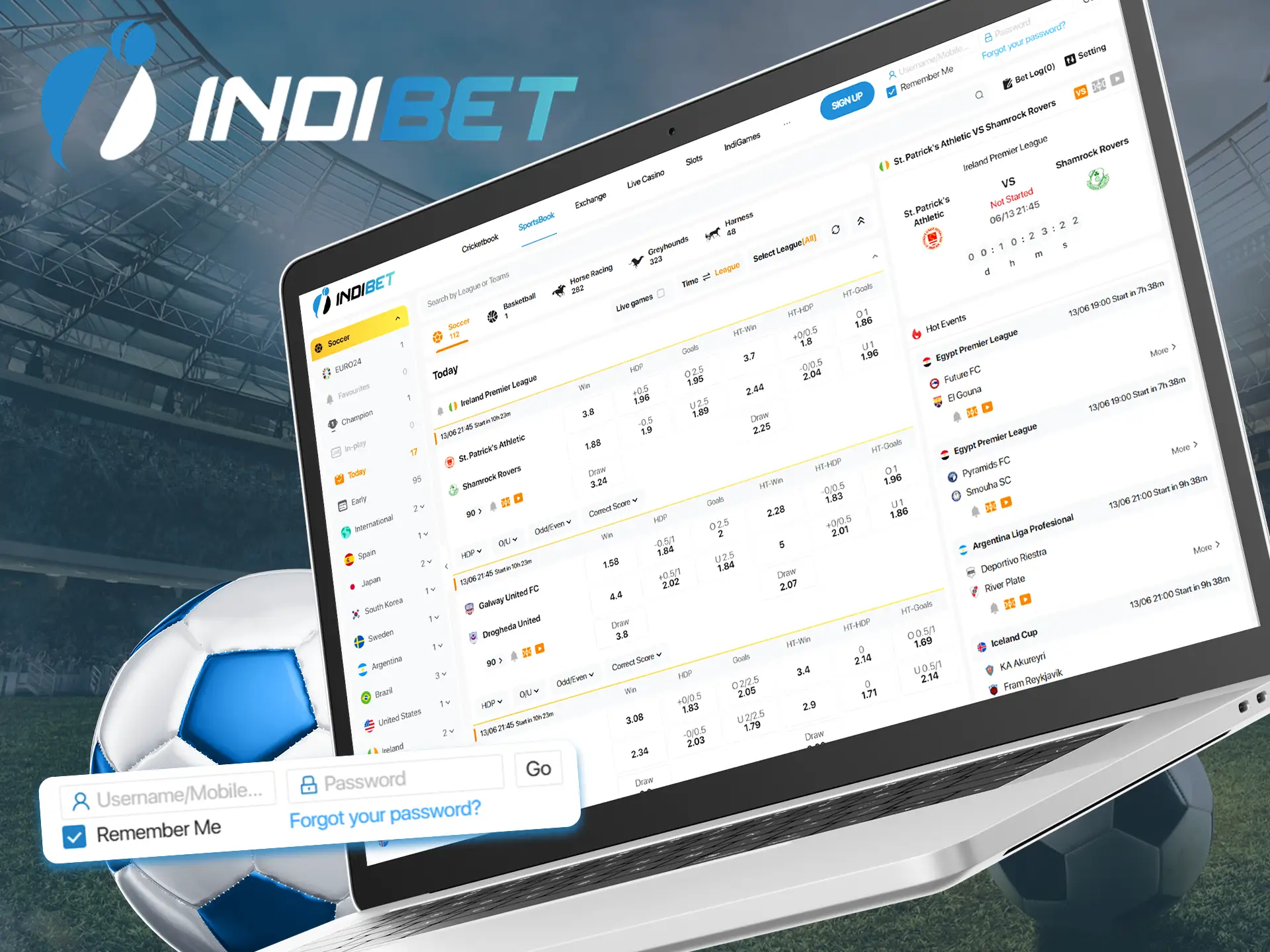 Enter your username and password to log in to your Indibet account.