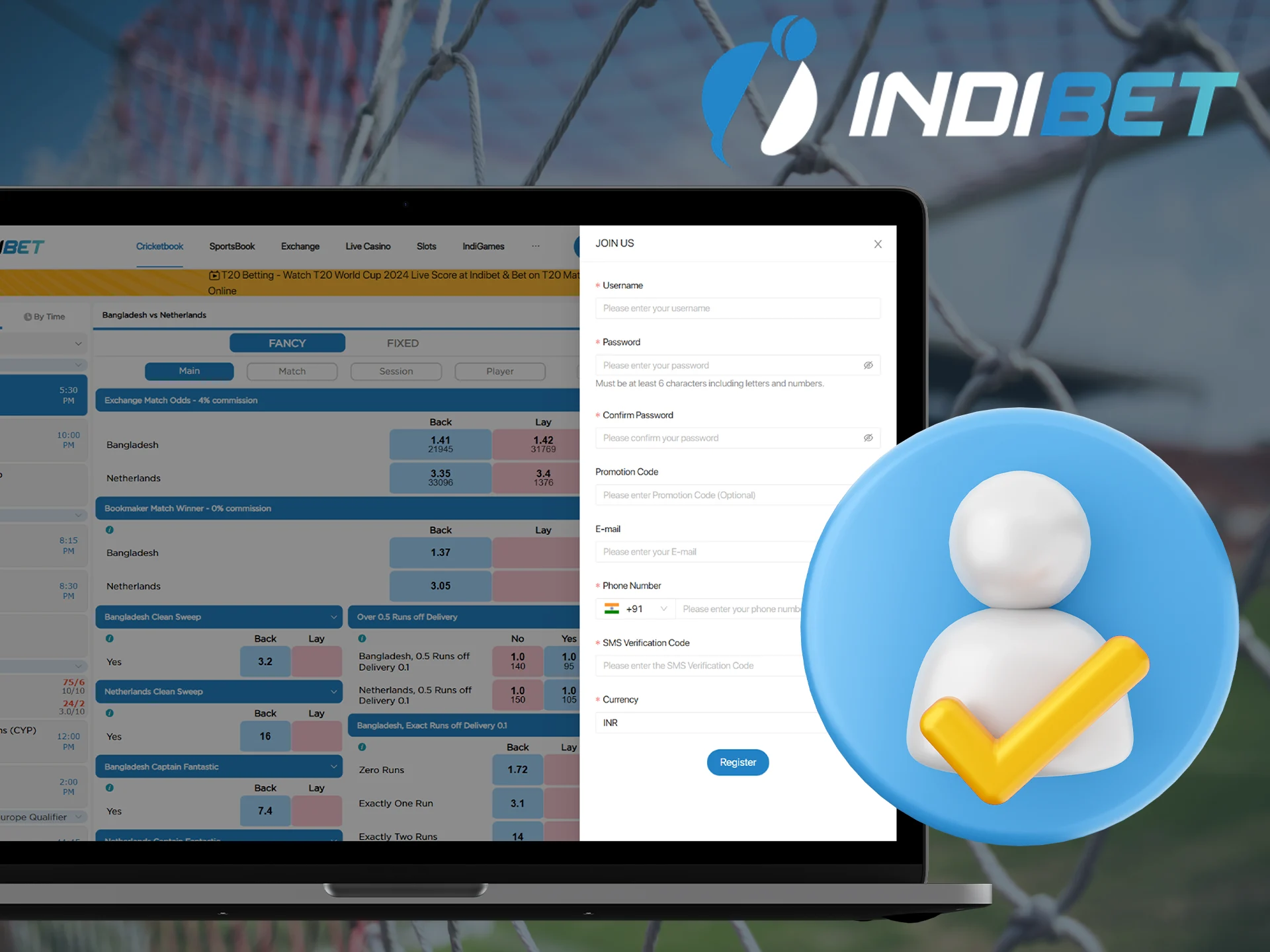 Use the instructions to create an Indibet account.