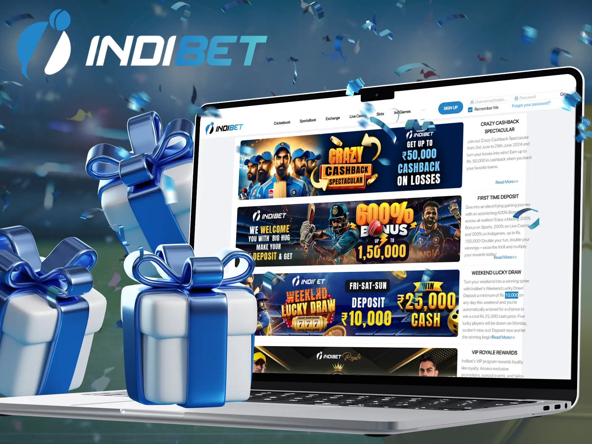 Indibet gives generous bonuses to its registered players for football betting.