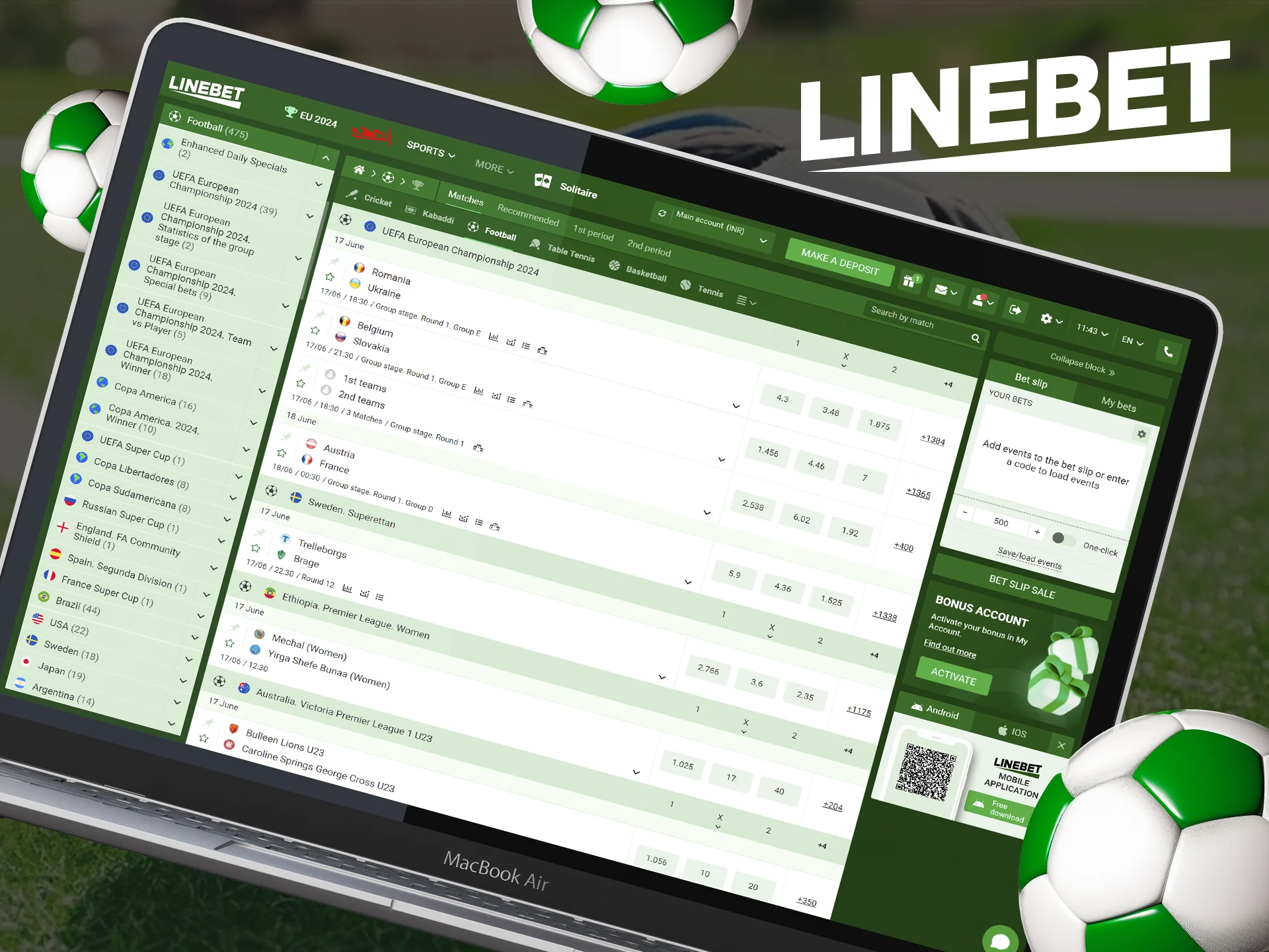 Open the sports section at Linebet to find football events.