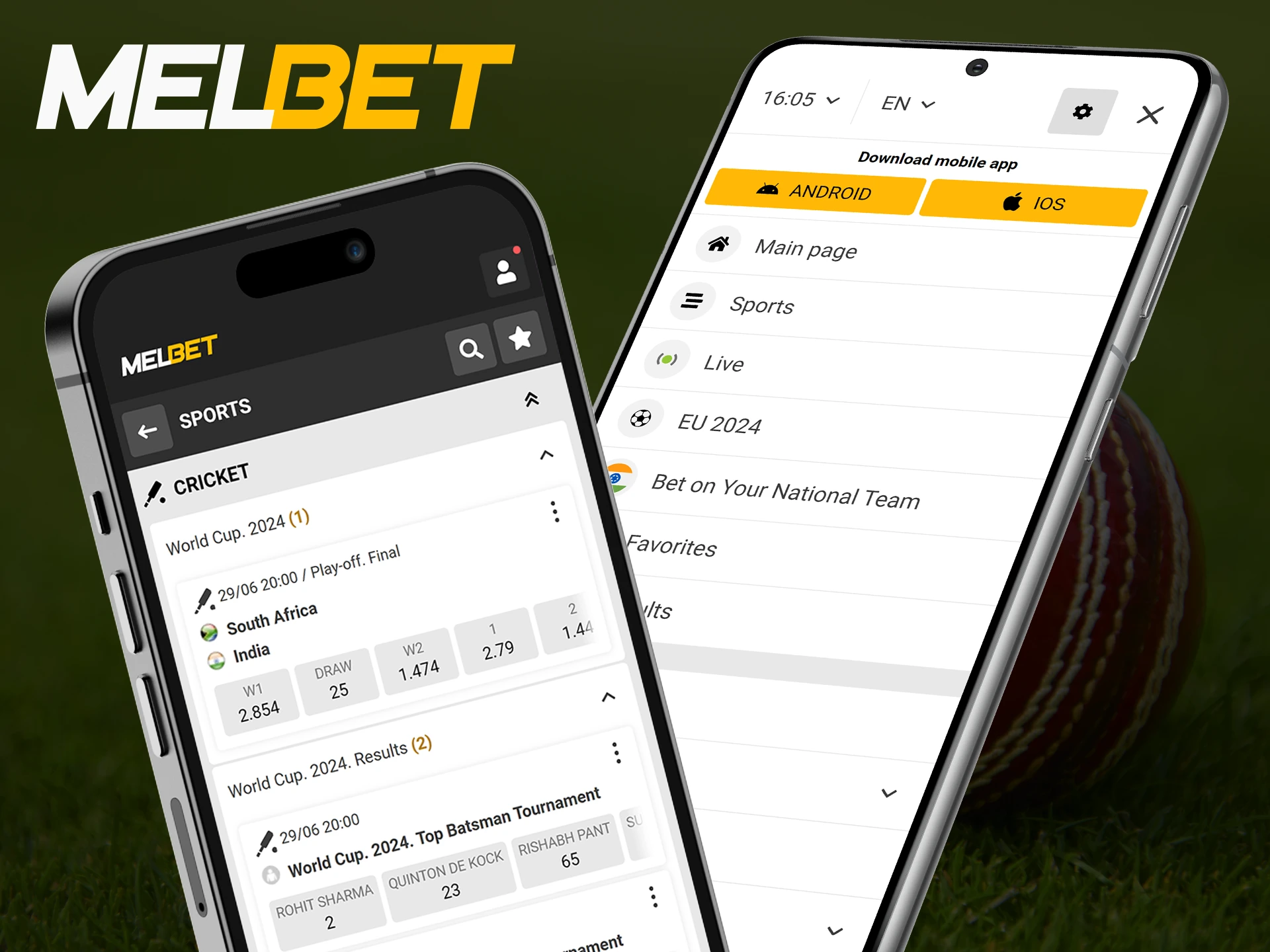 Bet on cricket quickly and conveniently via the Melbet mobile app.