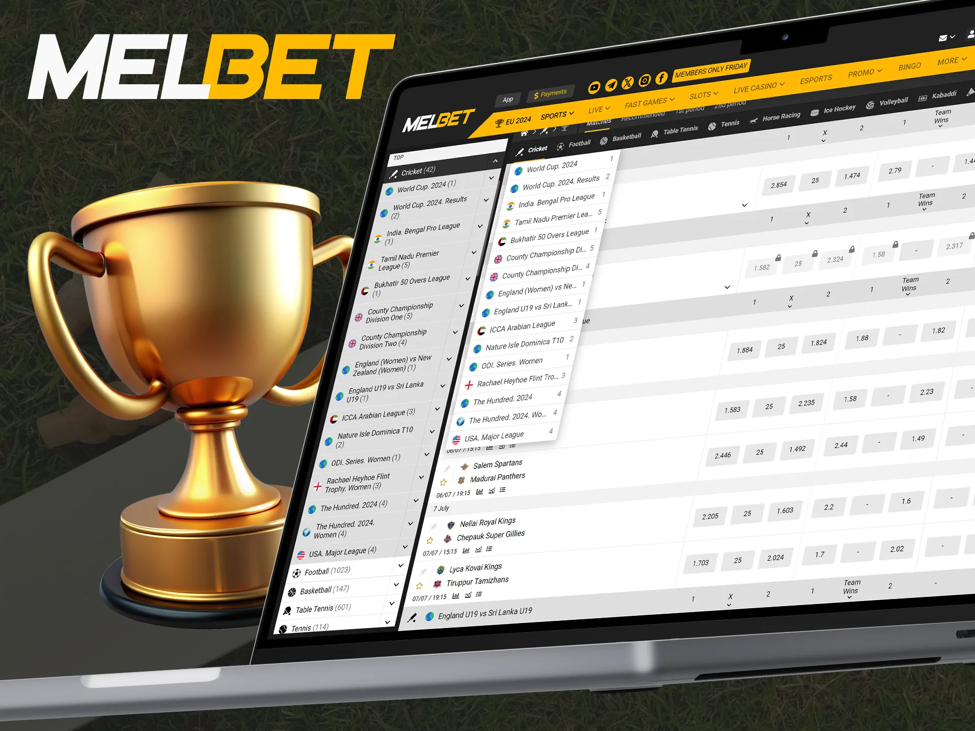 Check out the list of popular cricket tournaments available at Melbet.