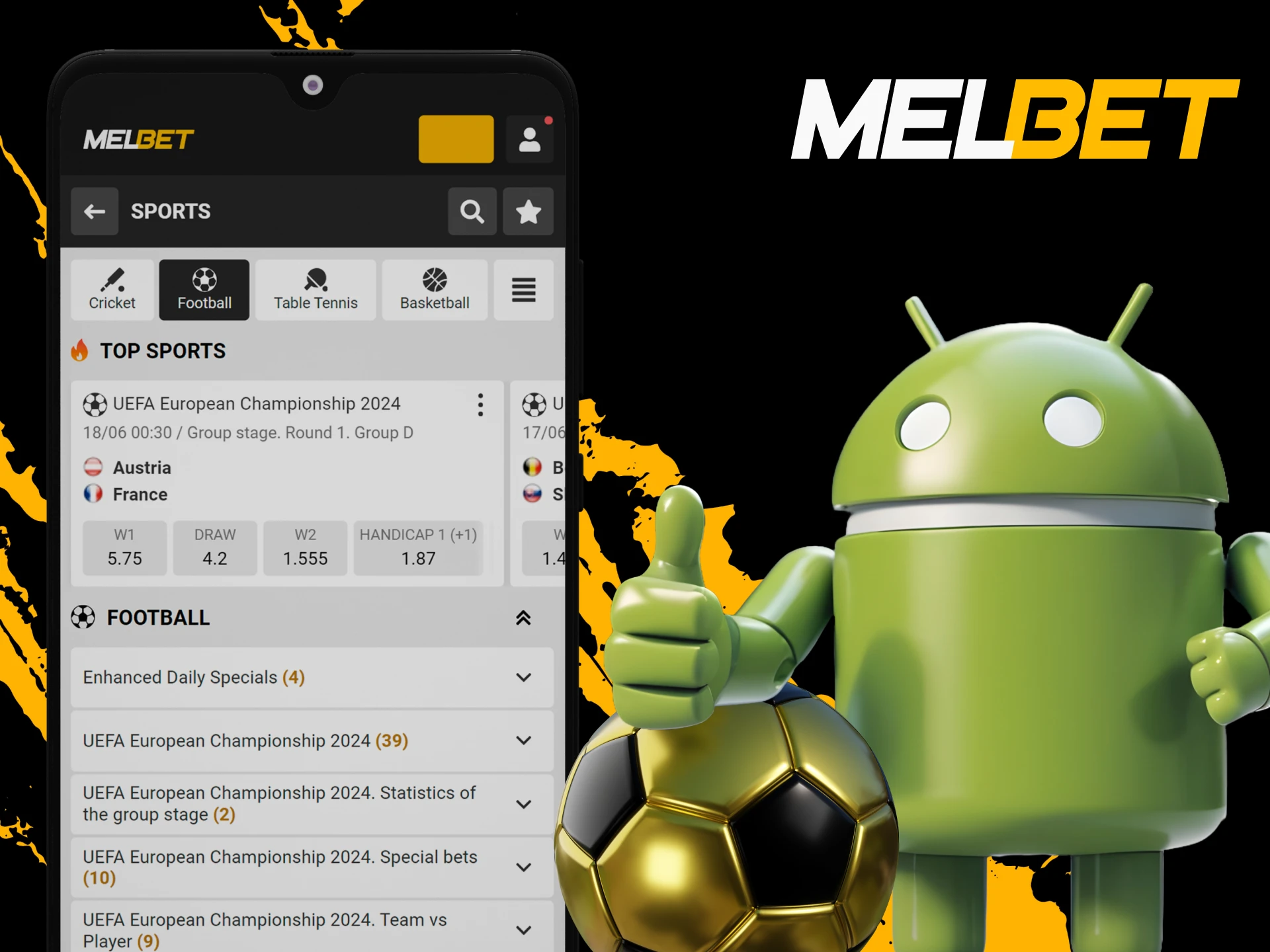 Find out how to bet on football using the Melbet mobile app for Android.