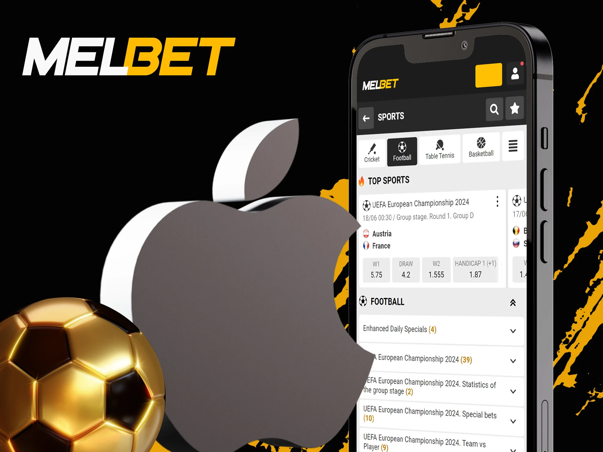 Place your football bets wherever you are using the Melbet mobile app on your iOS device.