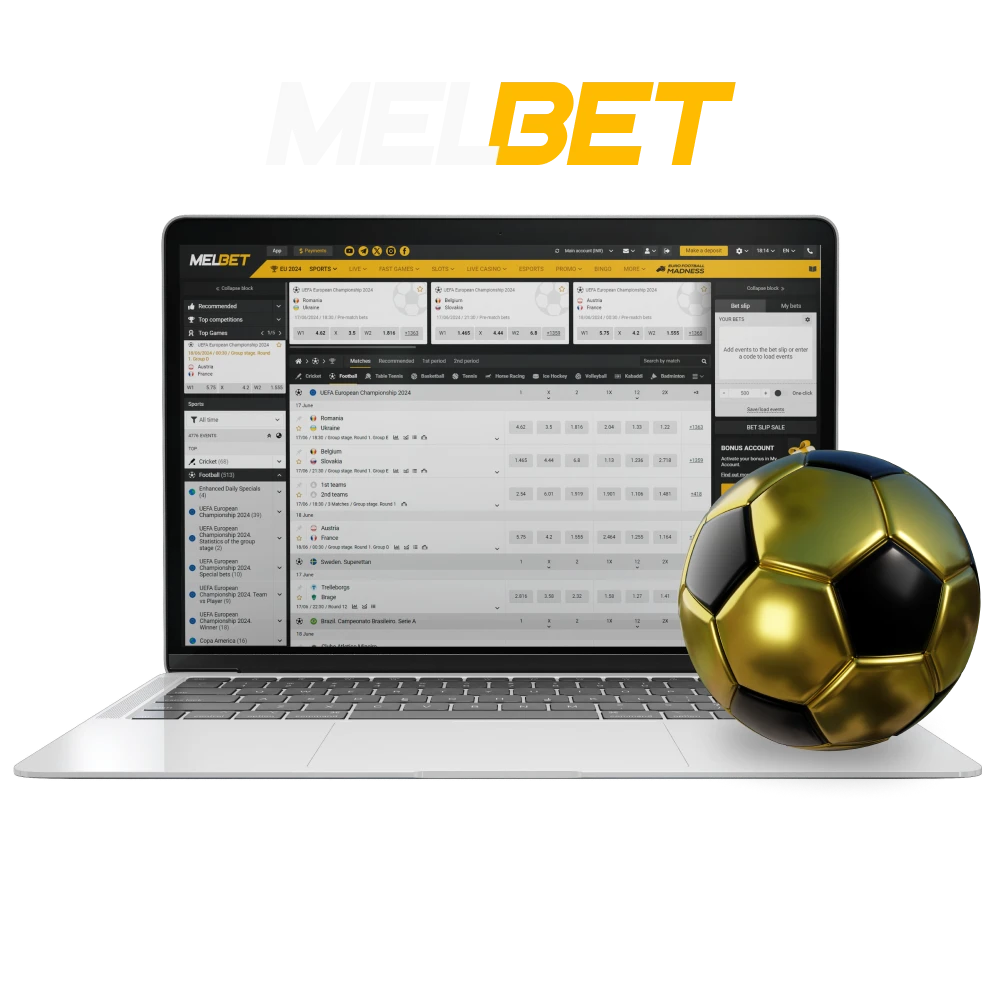 Melbet has a large football section with high odds, try placing a bet.