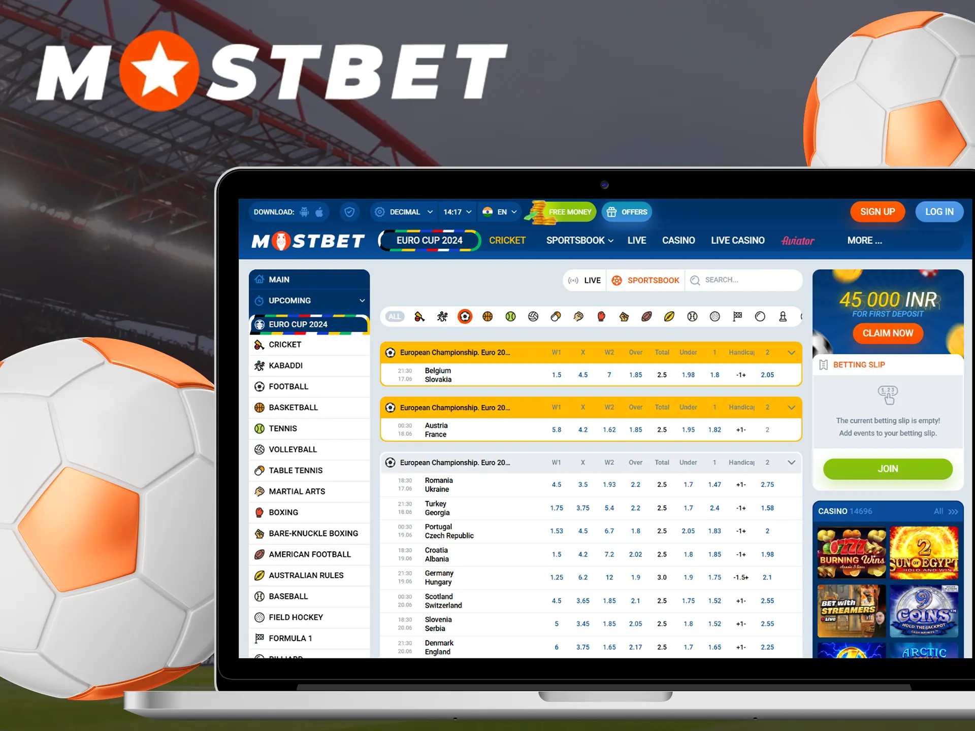 Go to the Mostbet football betting section.